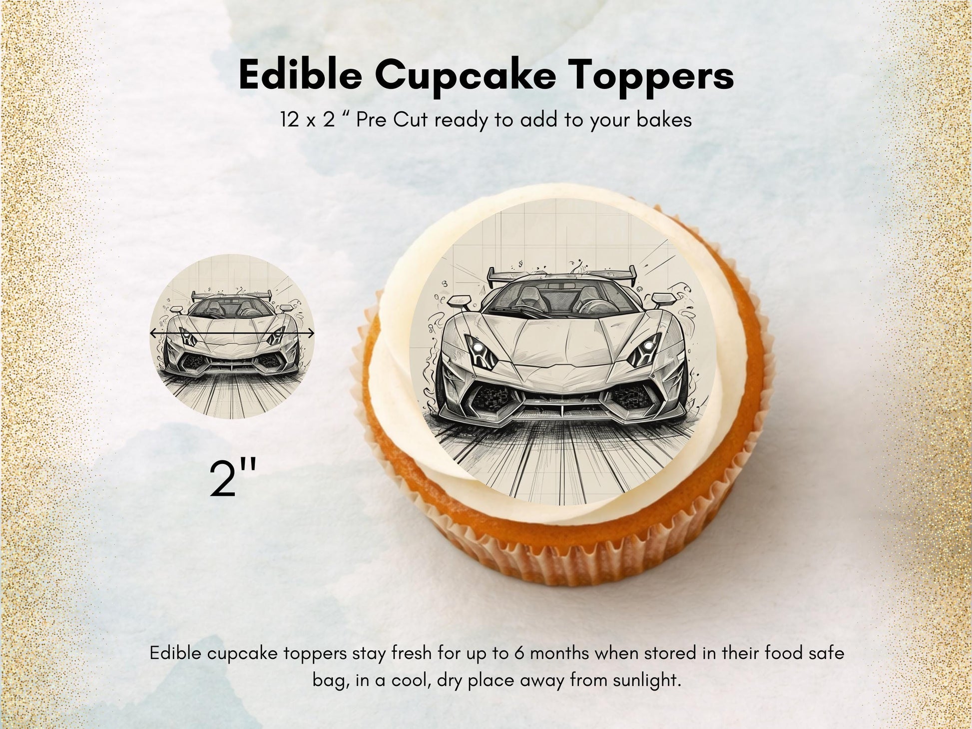 Sports Car Edible Cupcake Toppers – Pre-Cut 2" (Wafer Paper, Card or Icing)