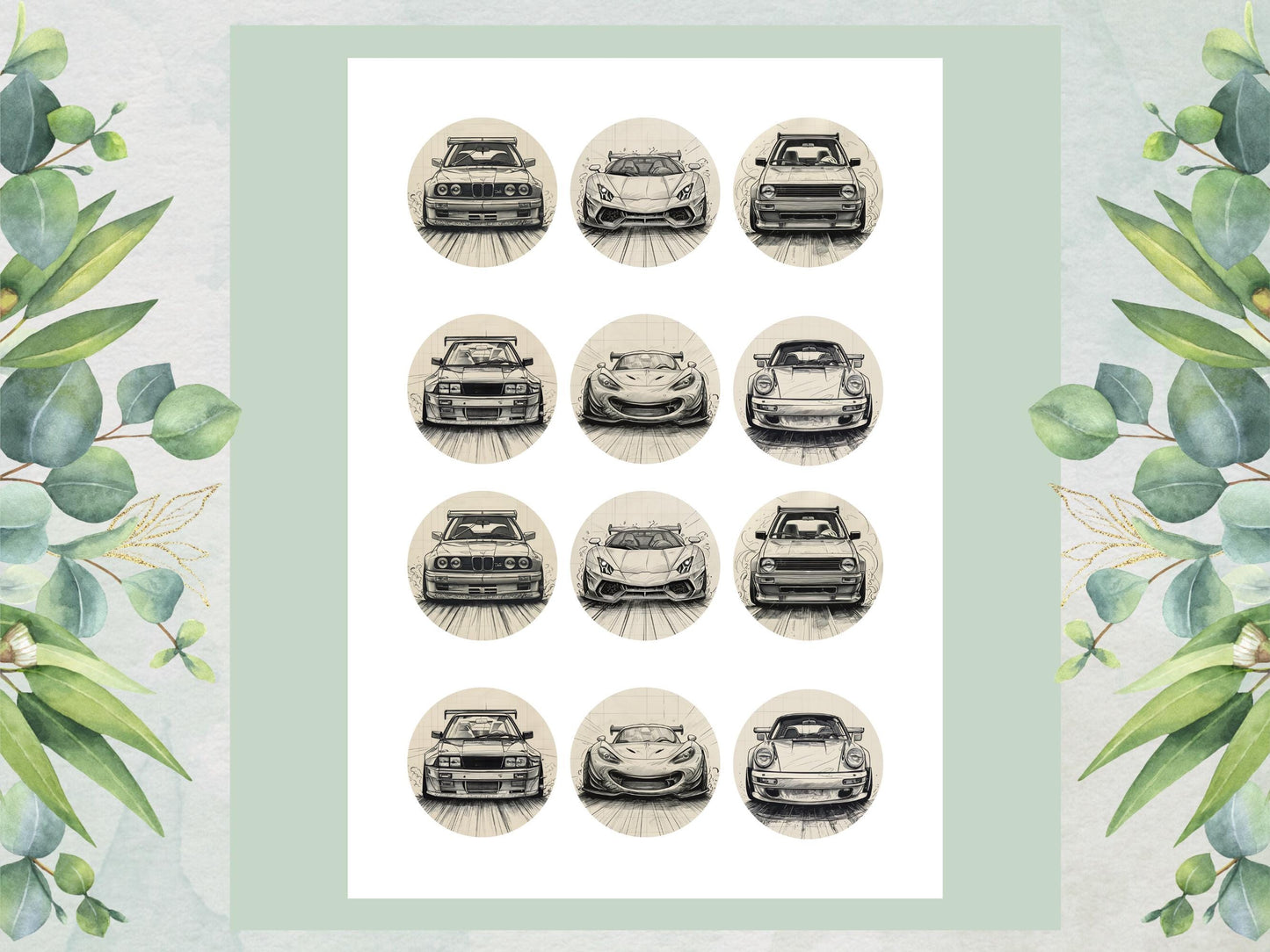 Sports Car Edible Cupcake Toppers – Pre-Cut 2" (Wafer Paper, Card or Icing)