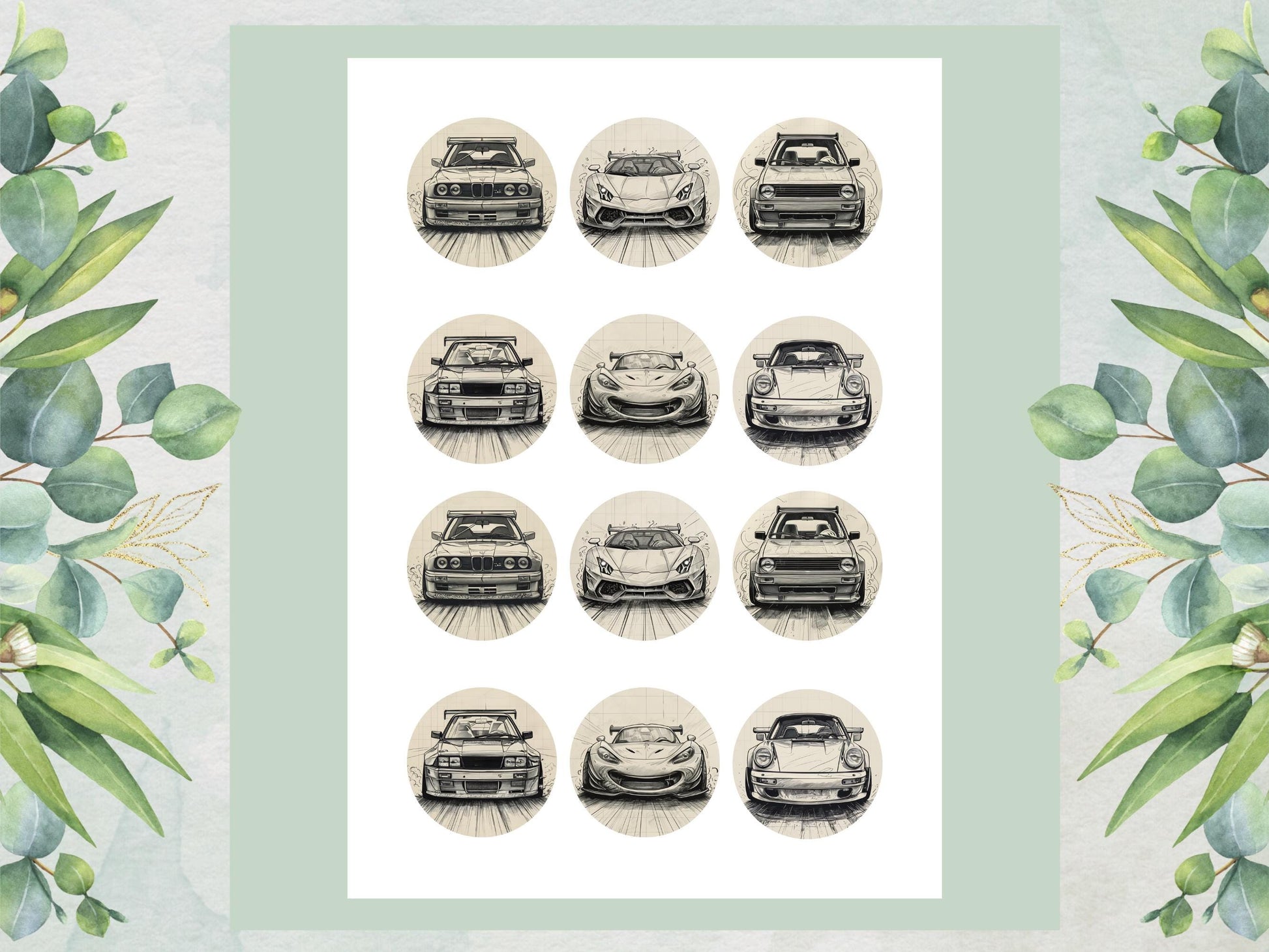 Sports Car Edible Cupcake Toppers – Pre-Cut 2" (Wafer Paper, Card or Icing)