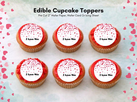 I Love You Edible Cupcake Toppers 12 x 2", Valentine's Day Cake Toppers
