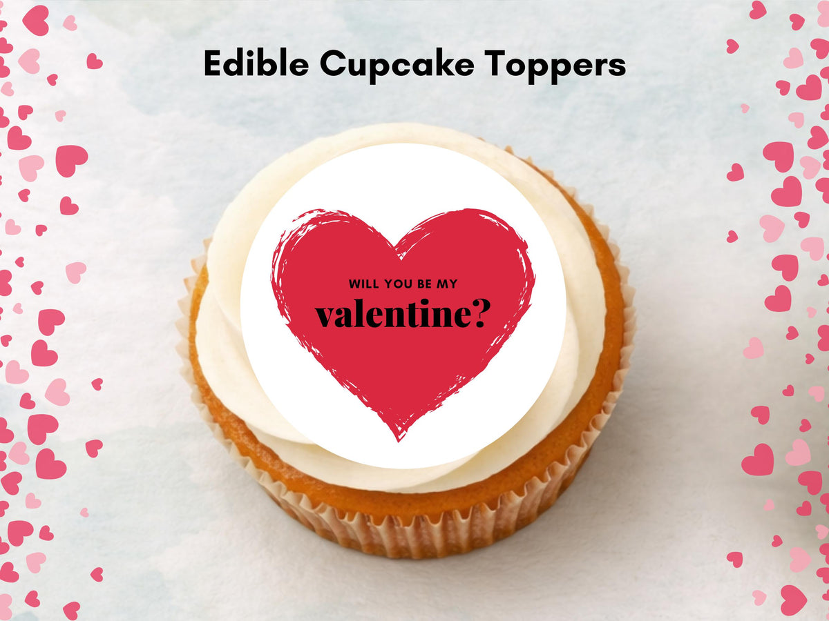 Heart Valentines Day Edible Cupcake Toppers, Will You Be My Valentine Toppers