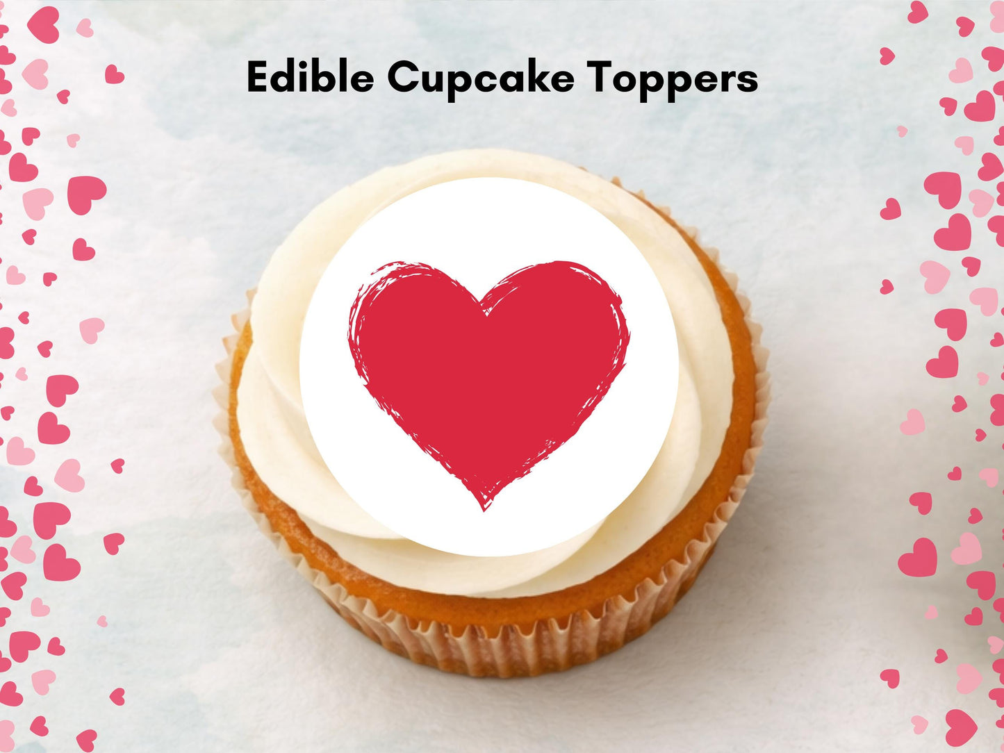 Love Heart Edible Cupcake Toppers 12 x 2", Valentines Cake Topper