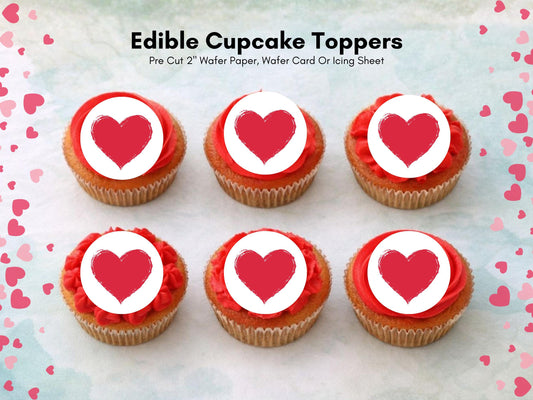 Love Heart Edible Cupcake Toppers 12 x 2", Valentines Cake Topper