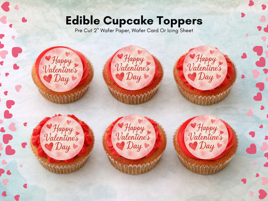 Happy Valentines Day Edible Cupcake Toppers 12 x 2"