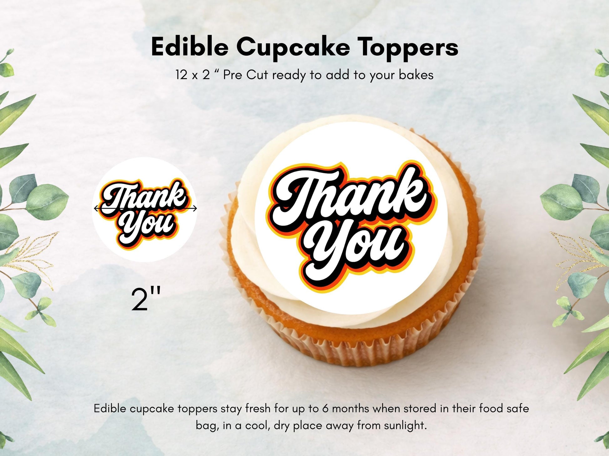 Thank You Edible Cupcake Toppers – 12 x 2" Pre-Cut