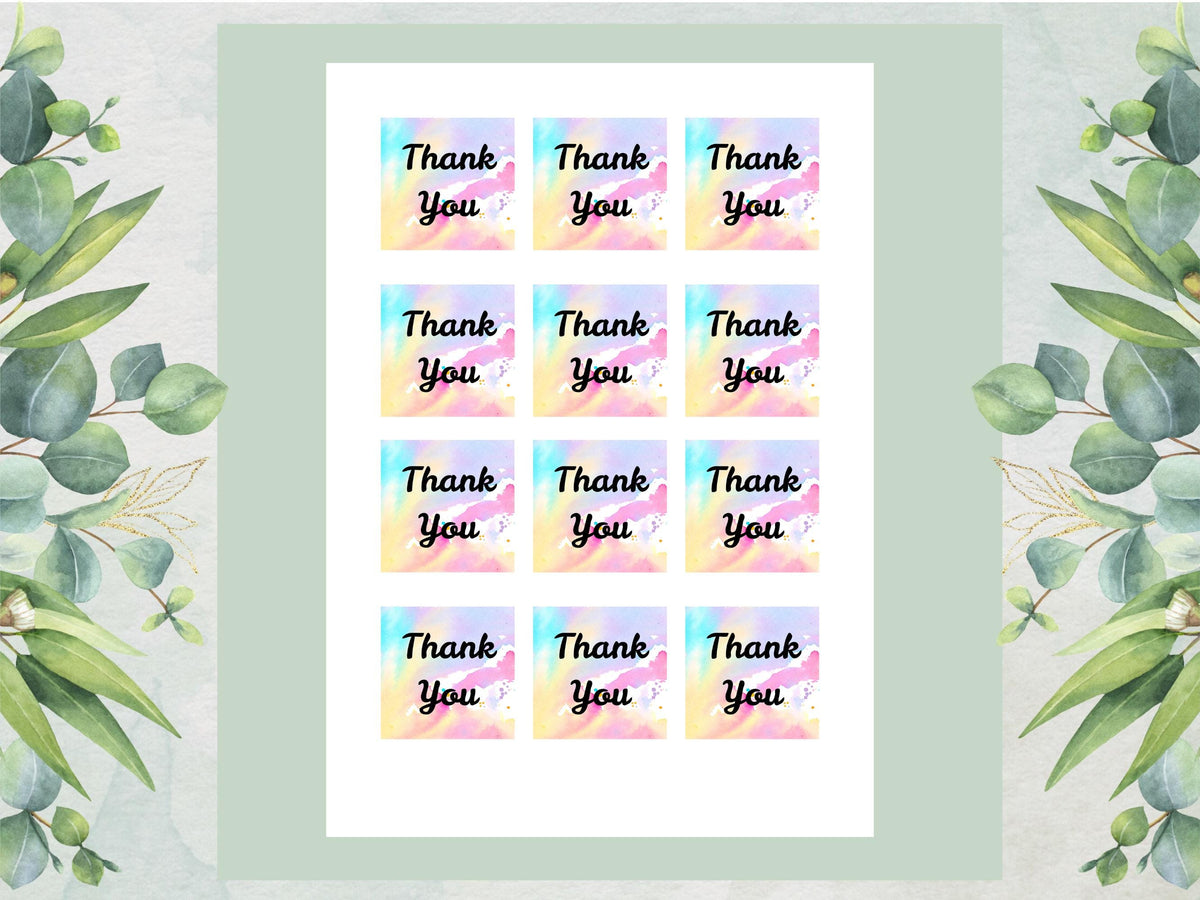 Rainbow Thank You Edible Cupcake Toppers - 2" Square