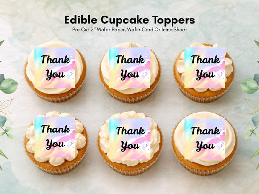 Rainbow Thank You Edible Cupcake Toppers – Square Thank you Cake Decoration