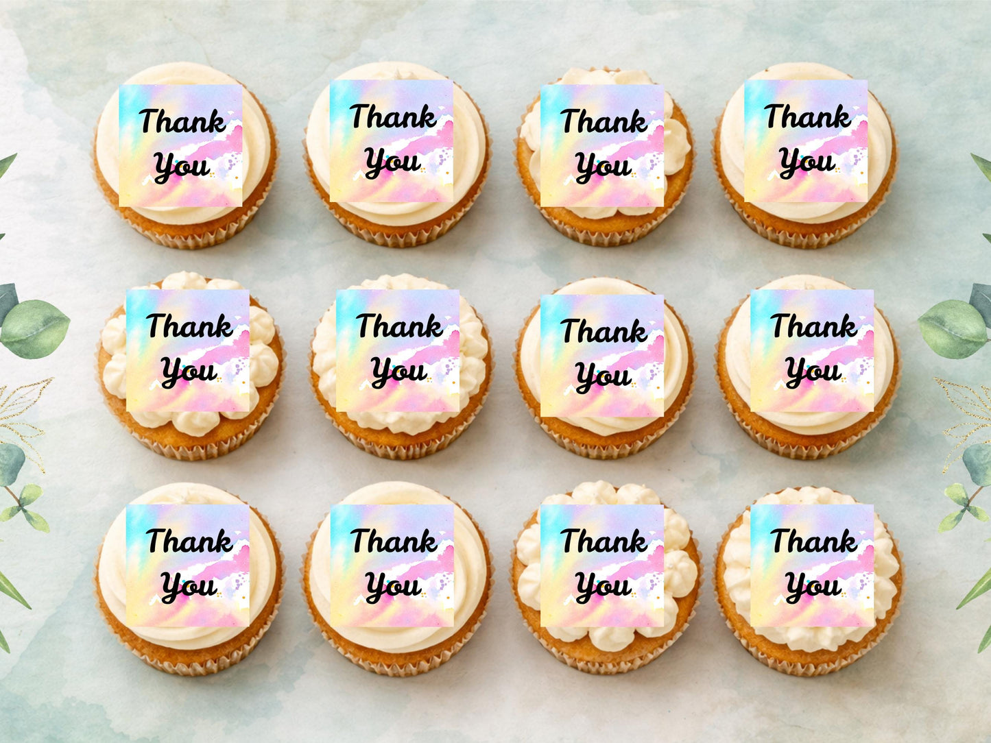 Rainbow Thank You Edible Cupcake Toppers – Square Thank you Cake Decoration