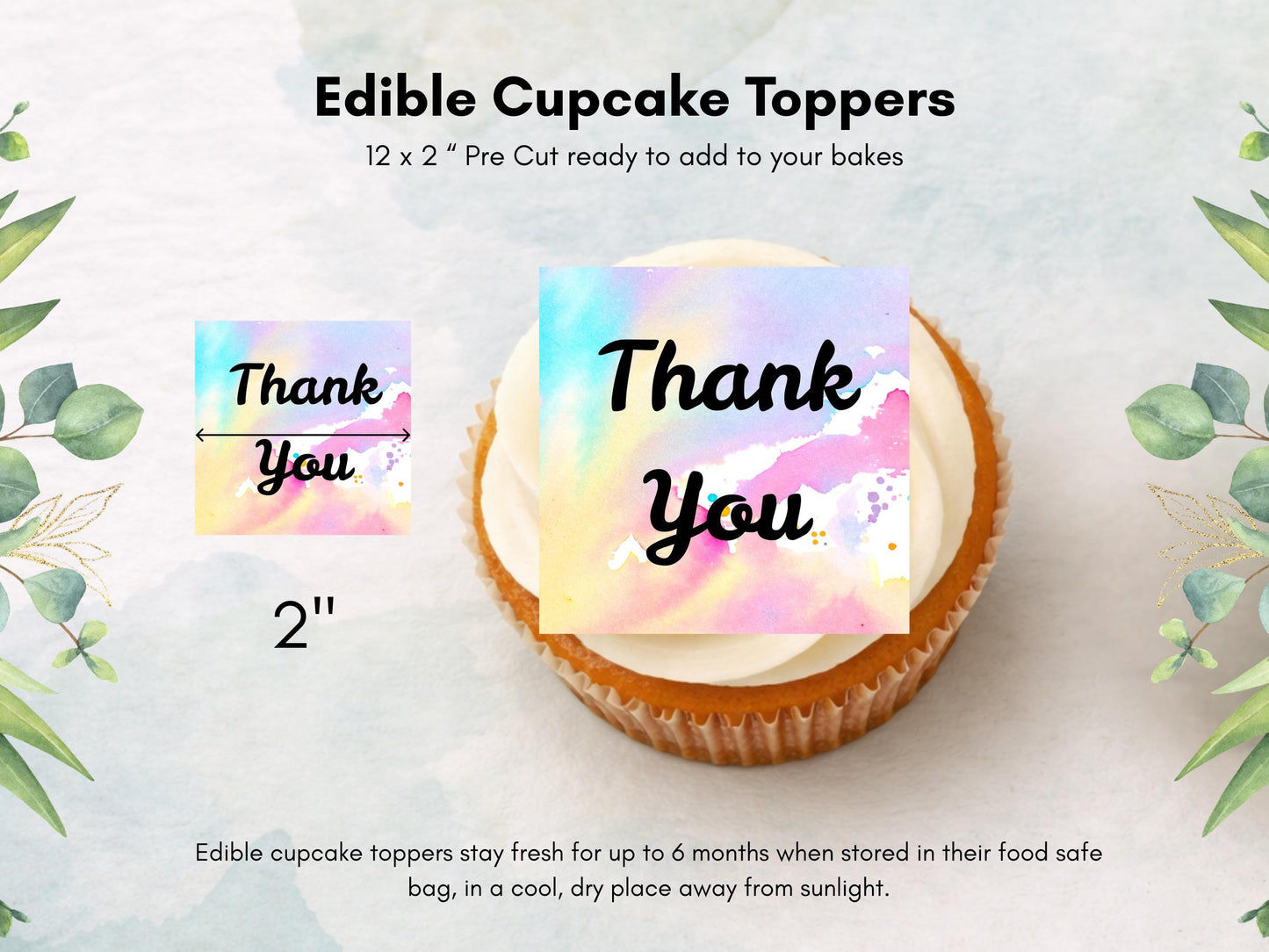 Rainbow Thank You Edible Cupcake Toppers – Square Thank you Cake Decoration