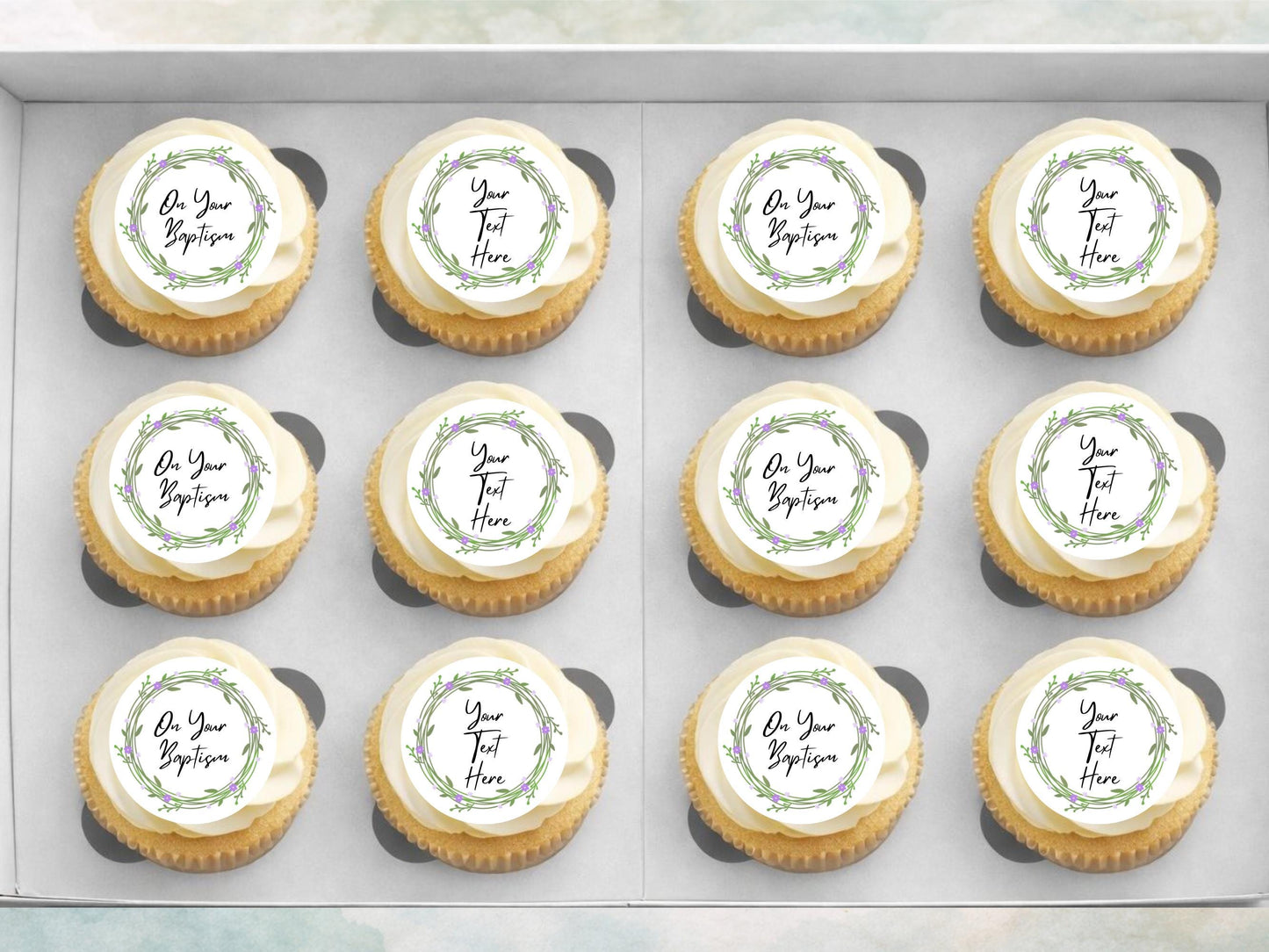 Personalized Edible Cupcake Toppers – Christening, Baptism (Pre-Cut 2")