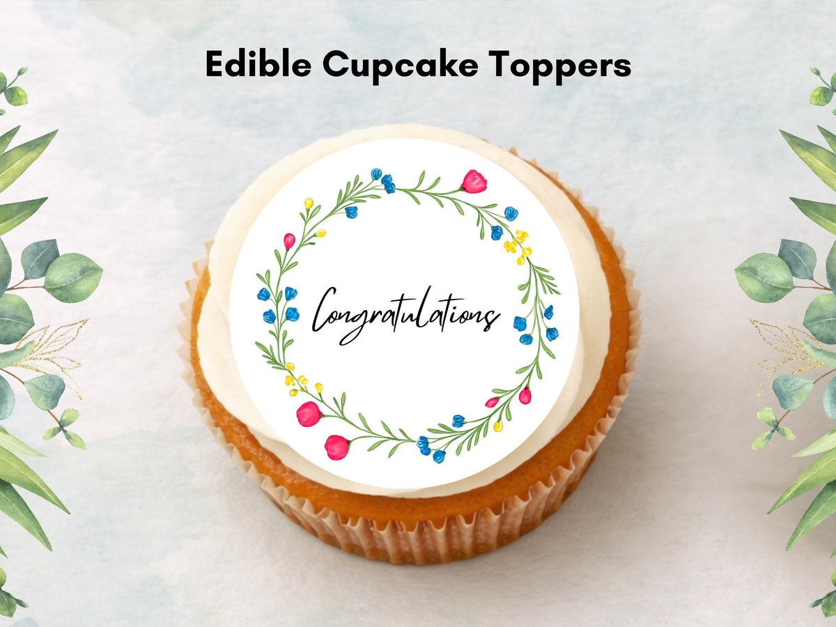 Congratulations Edible Cupcake Toppers – 12 x 2" Pre-cut (Wafer Paper, Card or Icing Sheet)