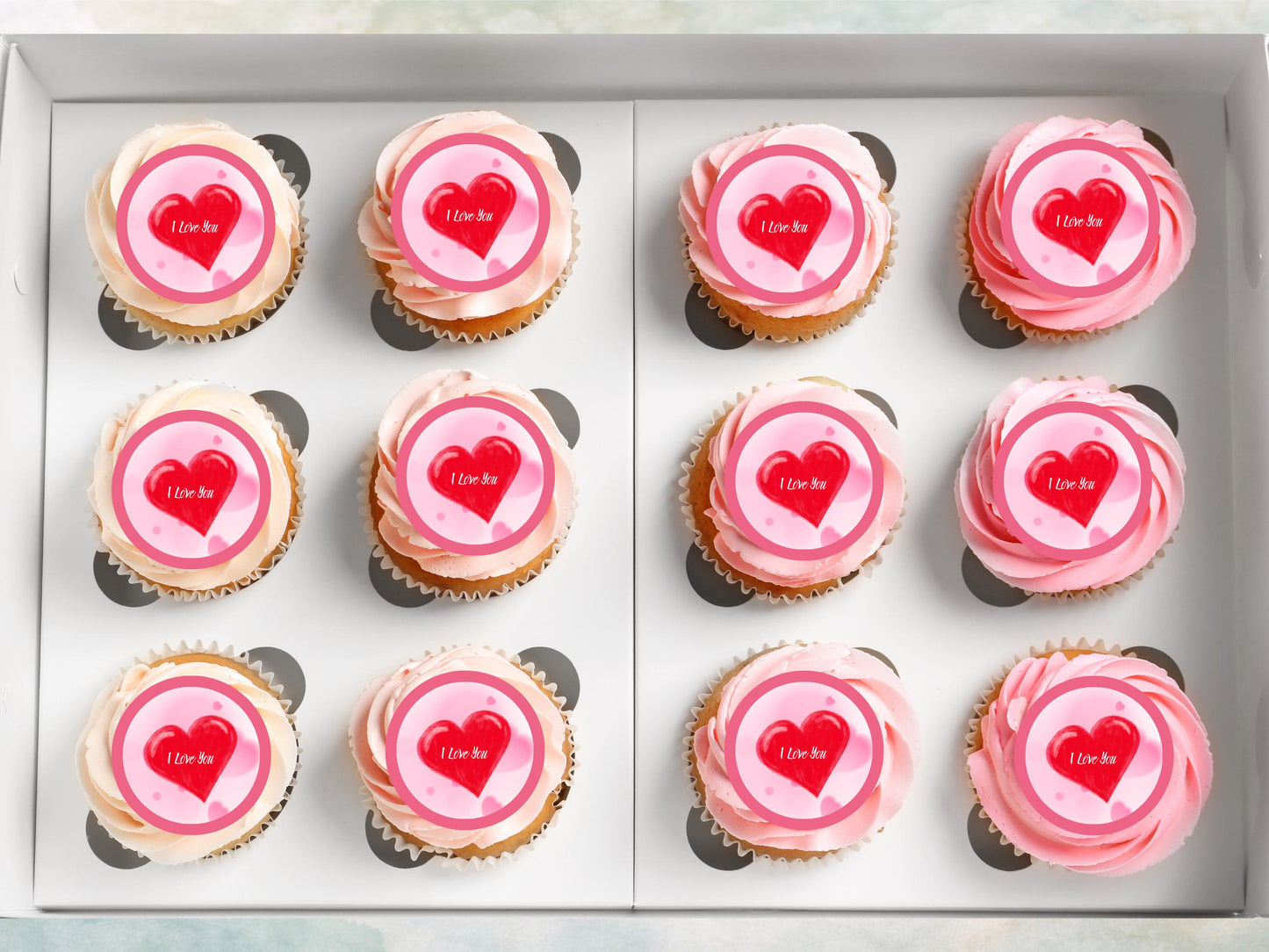 Heart Valentines Day Edible Cupcake Toppers, I Love You Valentine Toppers
