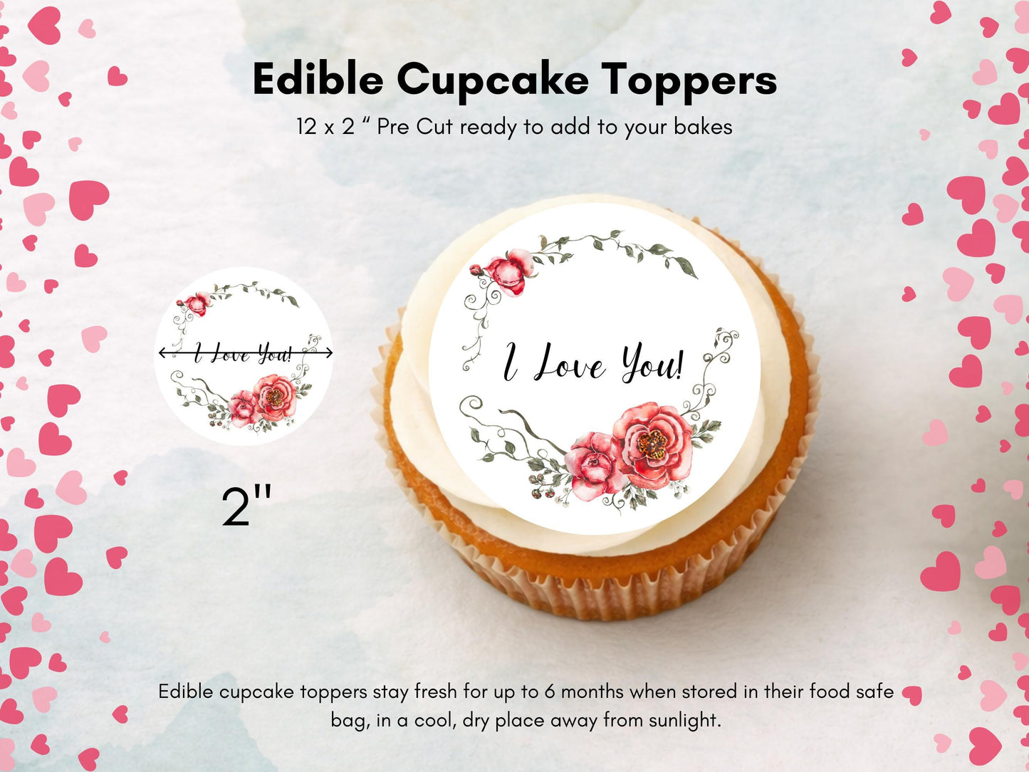 I Love You Edible Cupcake Toppers 12 x 2", Valentine's Day Cake Toppers