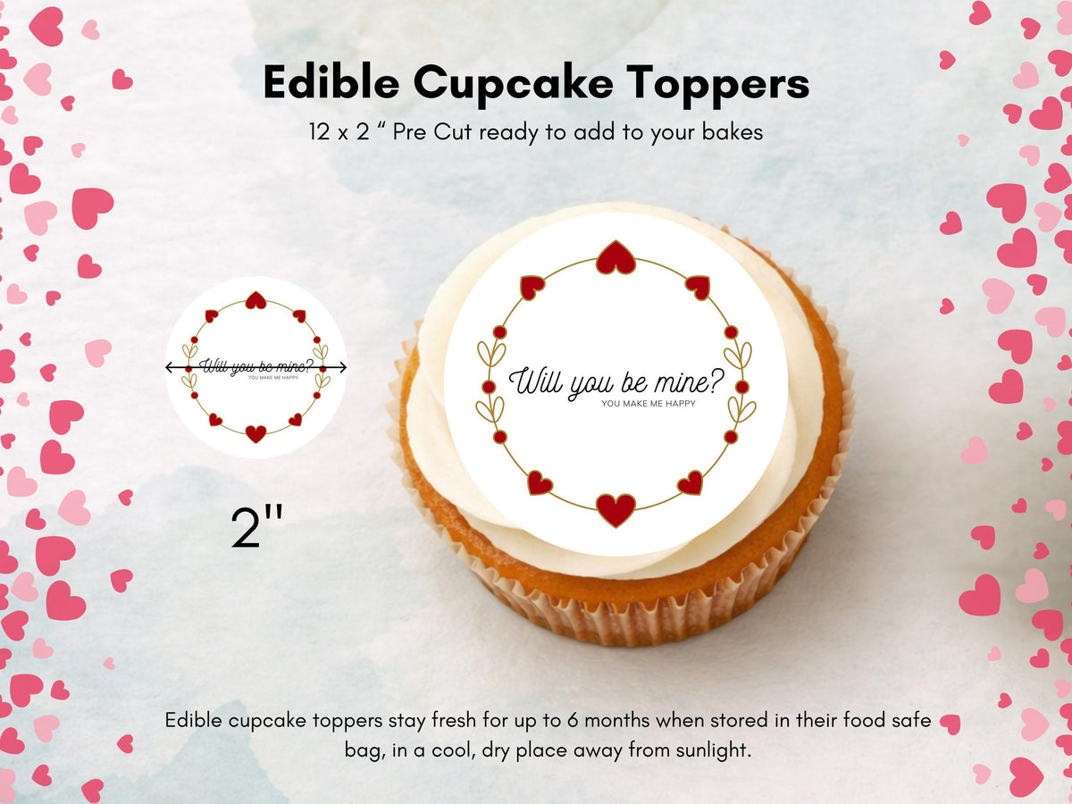 Will You Be Mine Edible Cupcake Toppers, Valentine's Day Cake Toppers