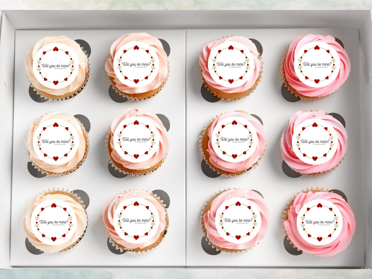 Will You Be Mine Edible Cupcake Toppers, Valentine's Day Cake Toppers