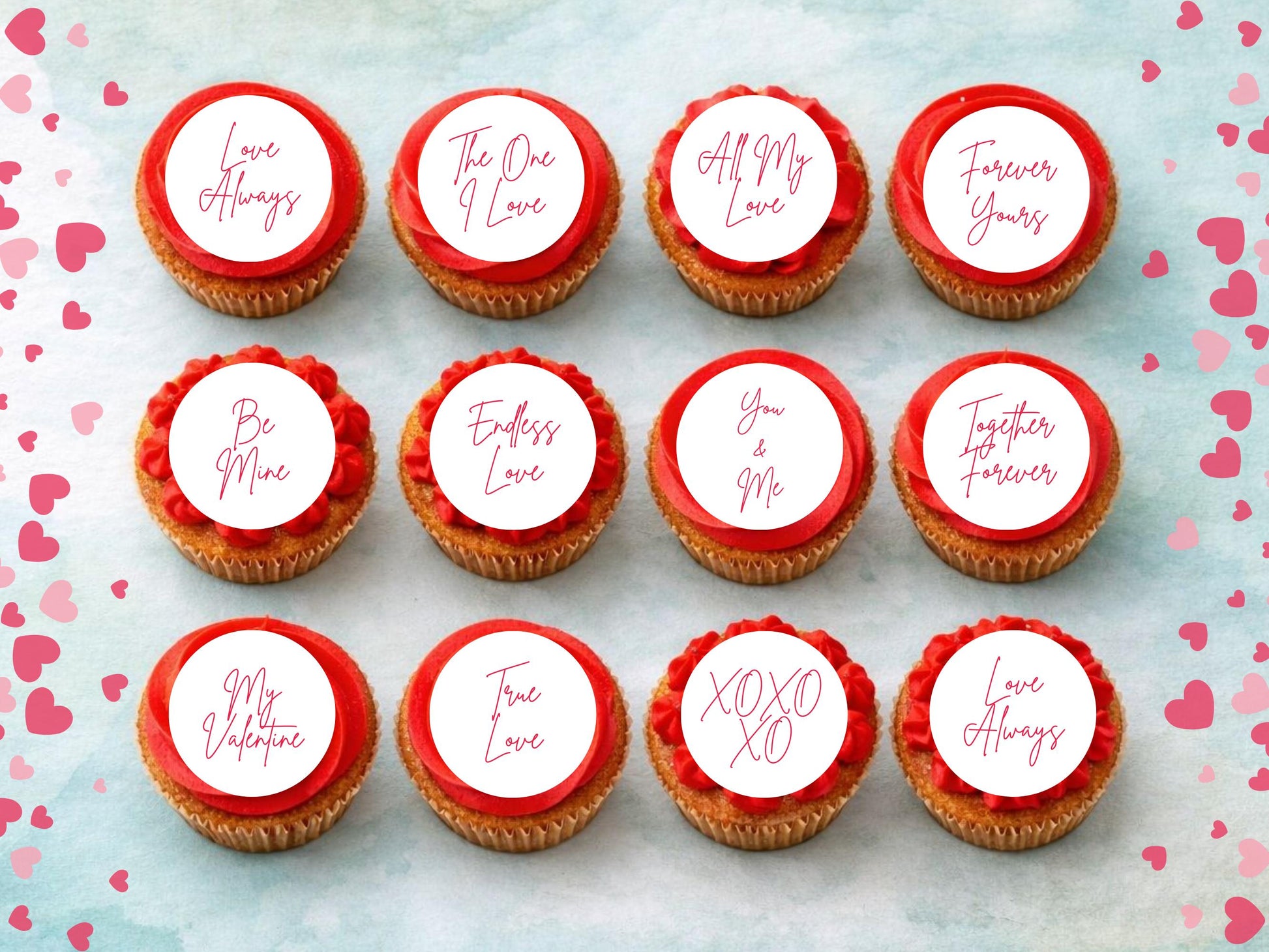 Valentines Edible Cupcake Toppers 12 x 2", love message toppers