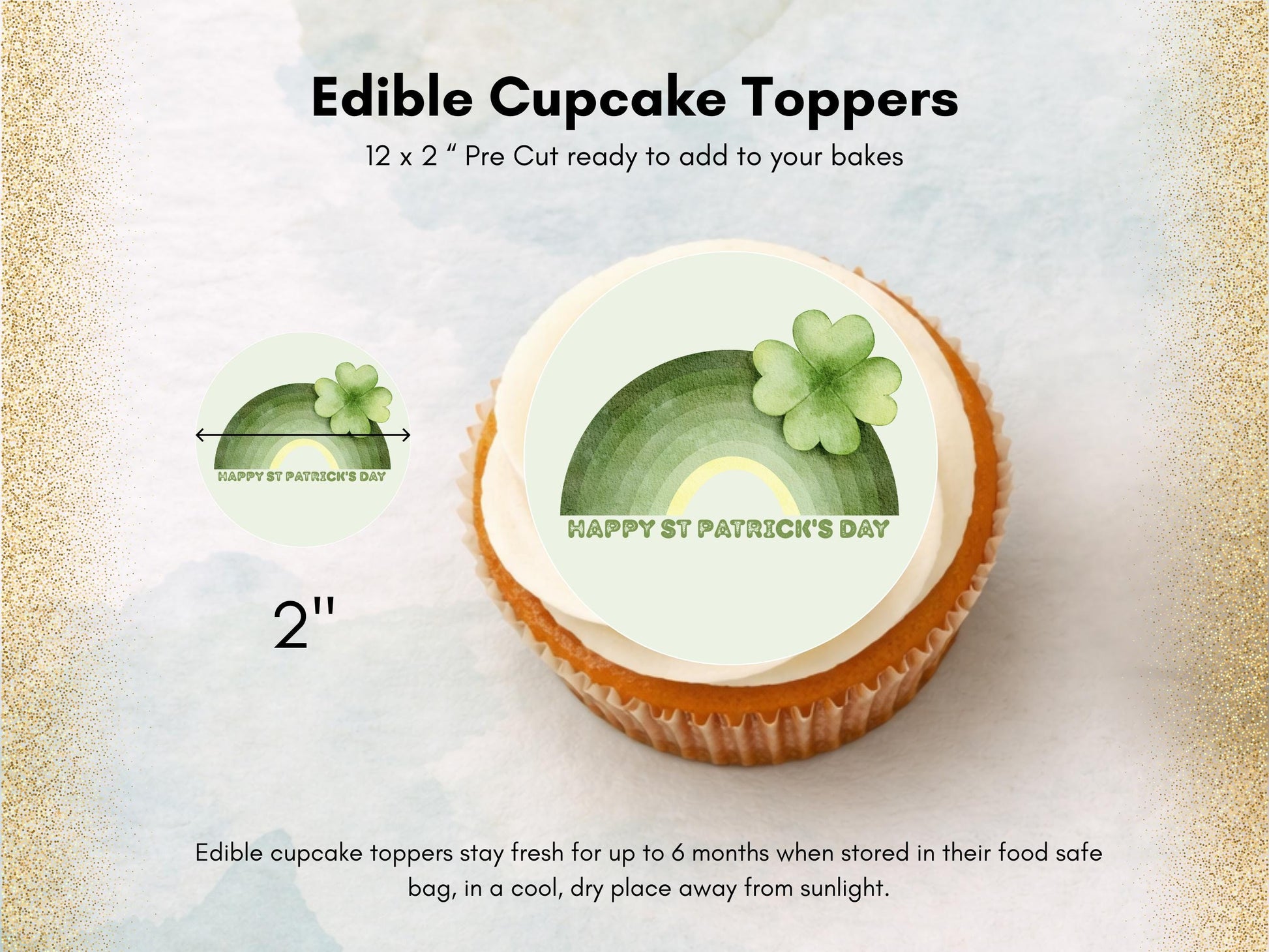 St Patrick's Day Edible Cupcake Toppers 12 x 2"