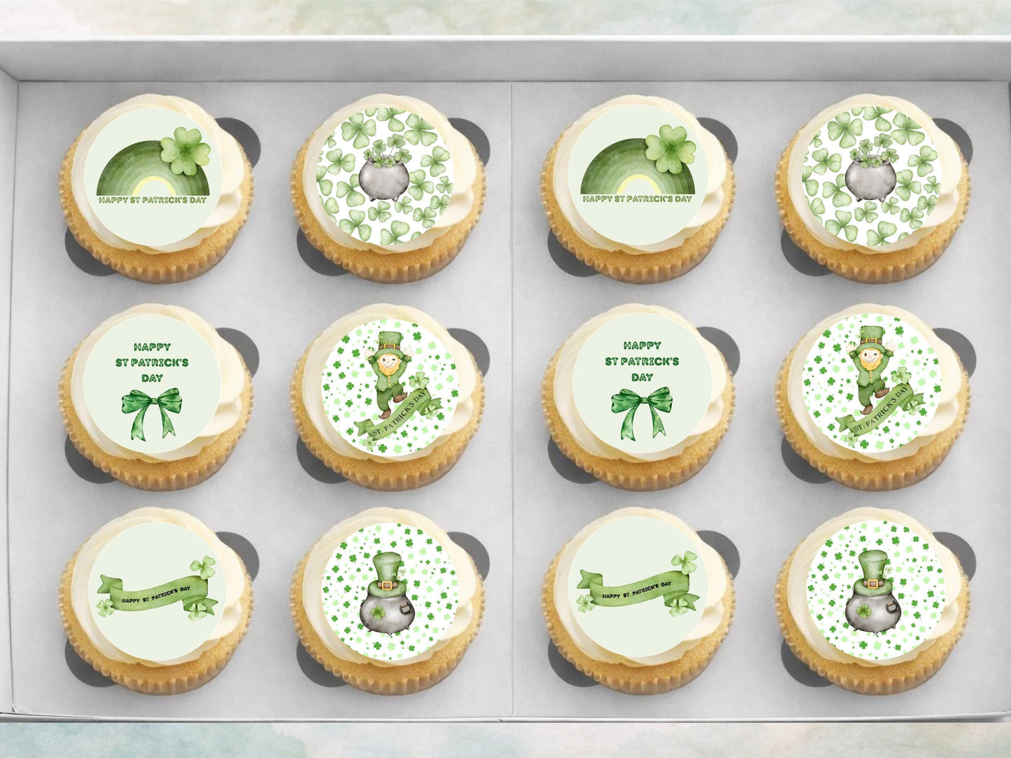 St Patrick's Day Edible Cupcake Toppers 12 x 2"