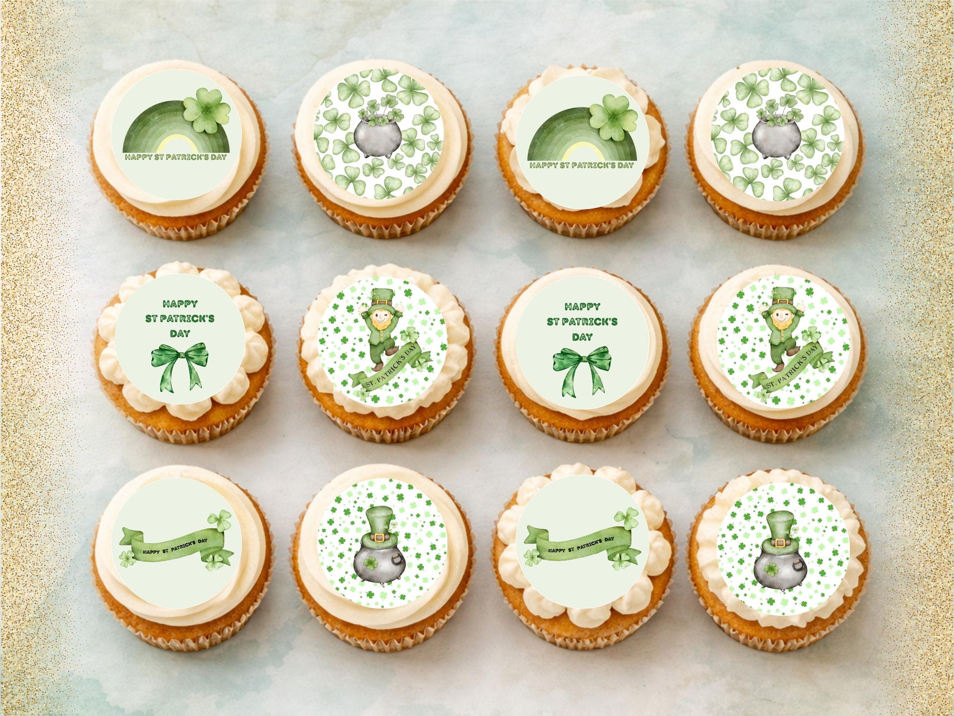 St Patrick's Day Edible Cupcake Toppers 12 x 2"