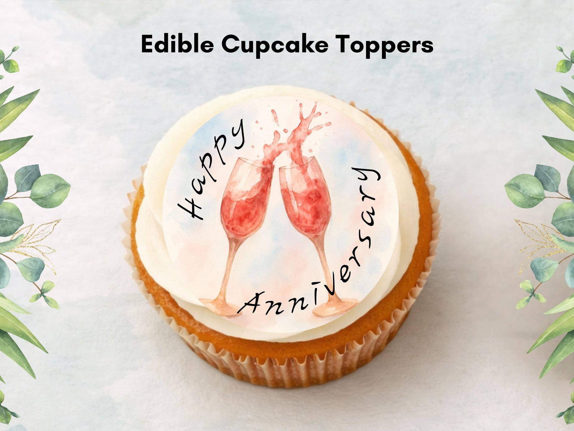 Happy Anniversary Edible Cupcake Toppers – Pre-Cut 2" (Wafer Paper, Card or Icing Sheet)