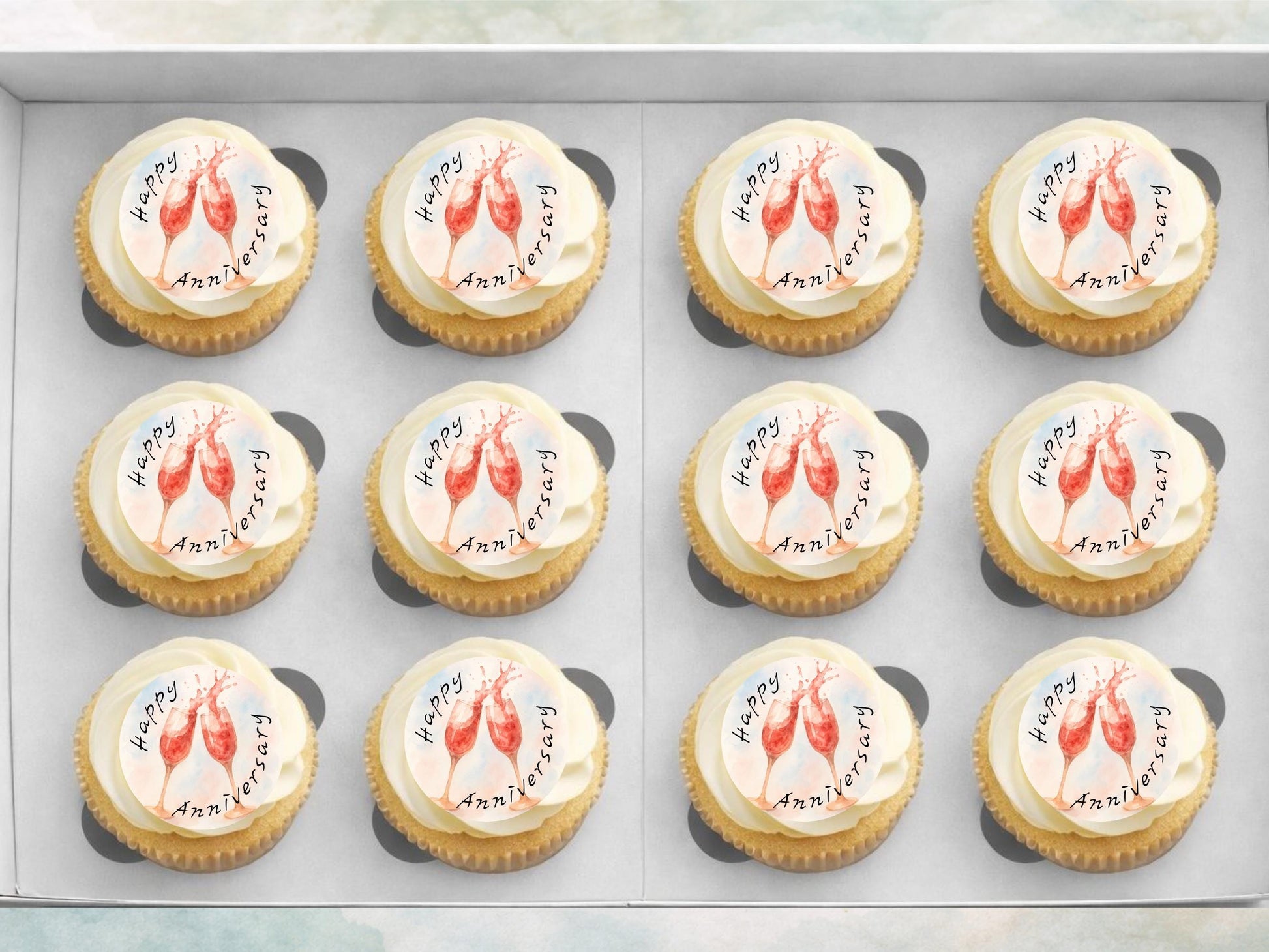 Happy Anniversary Edible Cupcake Toppers – Pre-Cut 2" (Wafer Paper, Card or Icing Sheet)