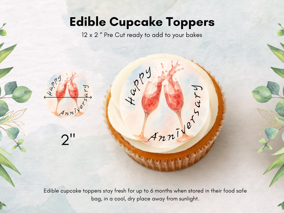 Happy Anniversary Edible Cupcake Toppers – Anniversary Cake Decoration