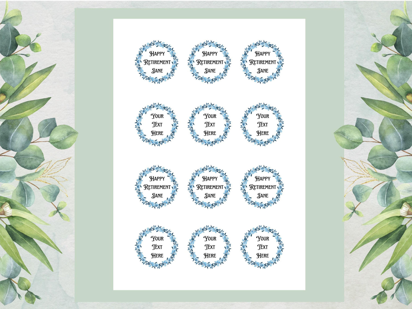 Personalized Retirement Edible Cupcake Toppers, 12 x 2" (Wafer Paper, Card, or Icing Sheet)