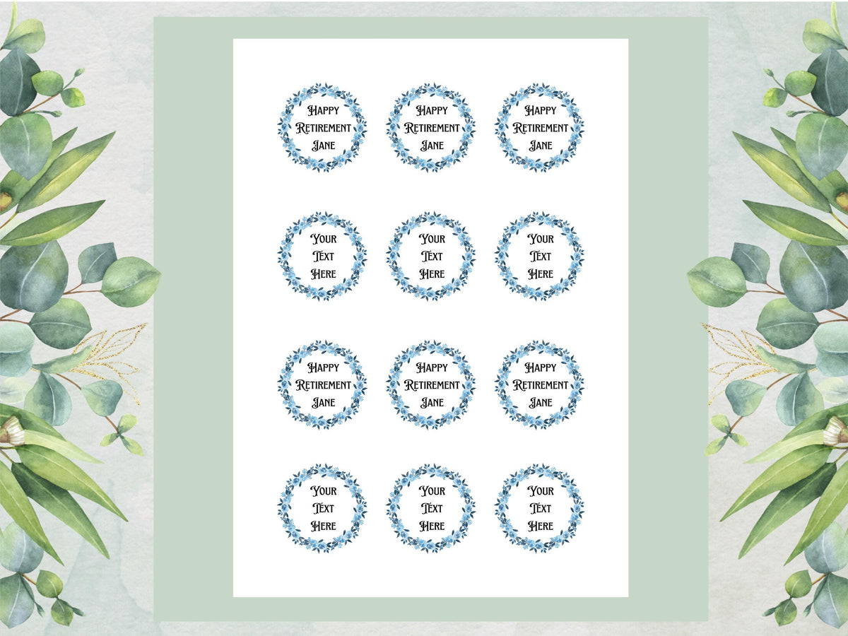 Personalised Retirement Edible Cupcake Toppers, 12 x 2" (Wafer Paper, Card, or Icing Sheet)