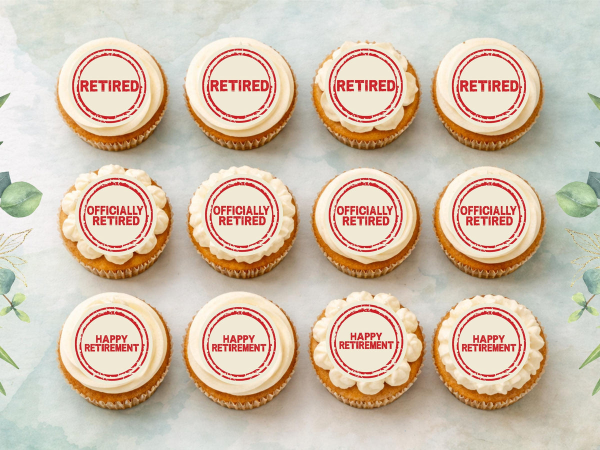 Retirement Edible Cupcake Toppers 12 x 2" Precut Wafer Paper, Card or Icing Sheet