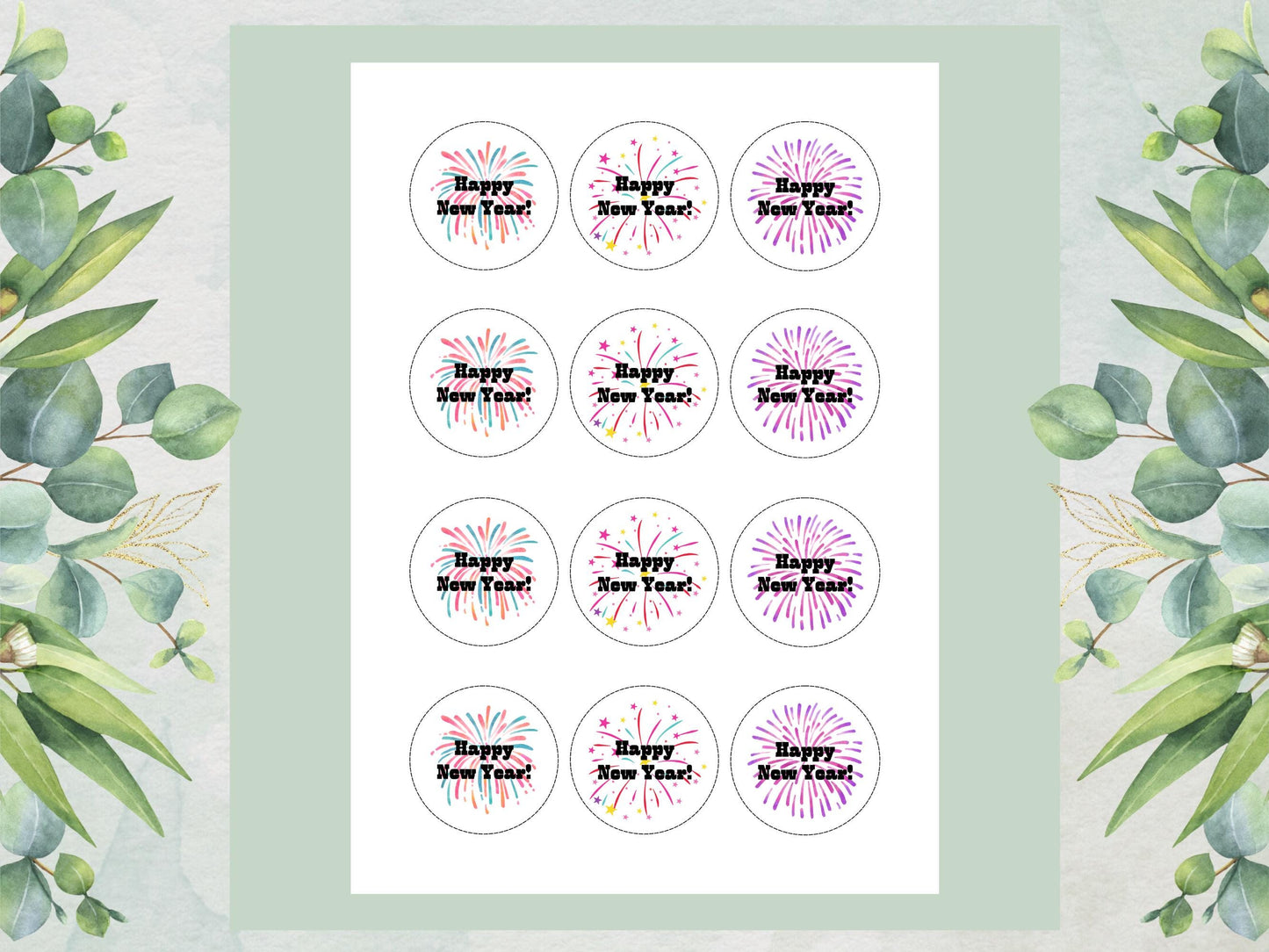 Happy New Year Edible Cupcake Toppers – Pre-Cut 2" (Wafer Paper, Card, Icing Sheet)