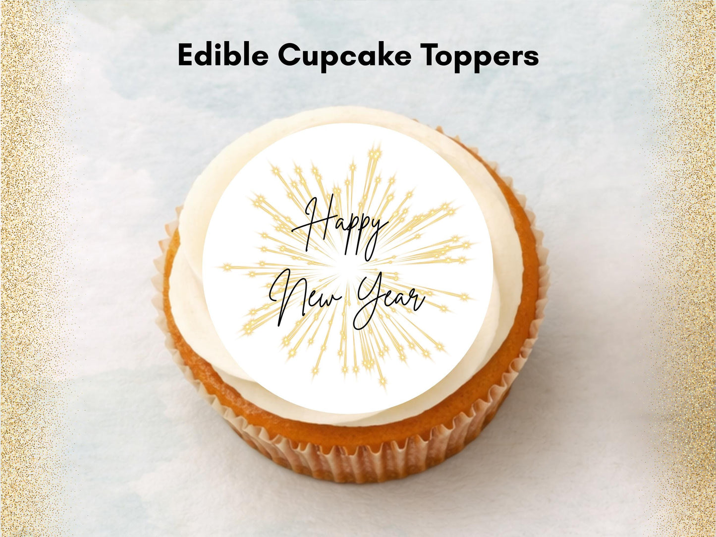 Happy New Year Edible Cupcake Toppers – Pre-Cut 2" (Wafer Paper, Card, Icing Sheet)