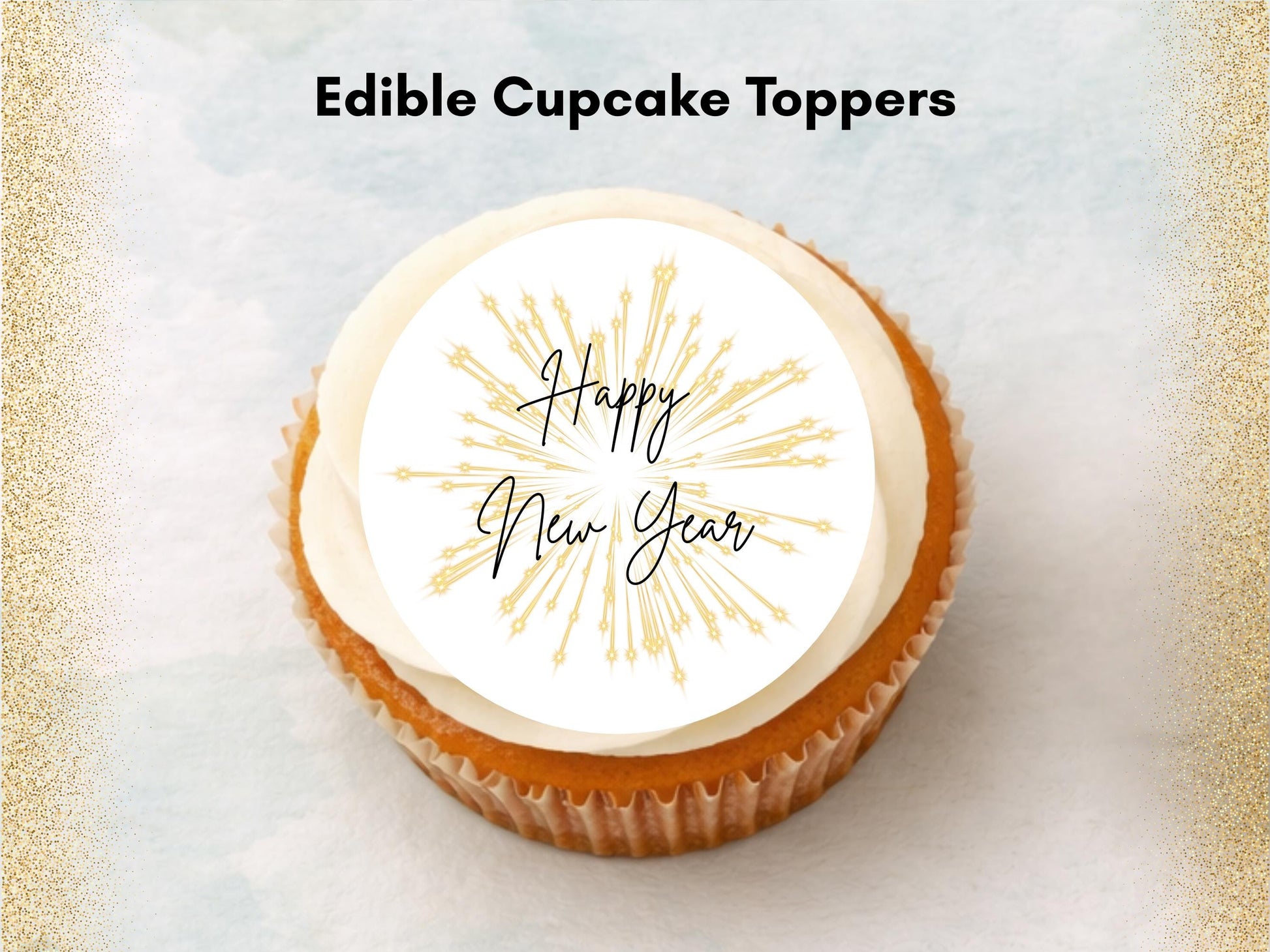 Happy New Year Edible Cupcake Toppers – Pre-Cut 2" (Wafer Paper, Card, Icing Sheet)