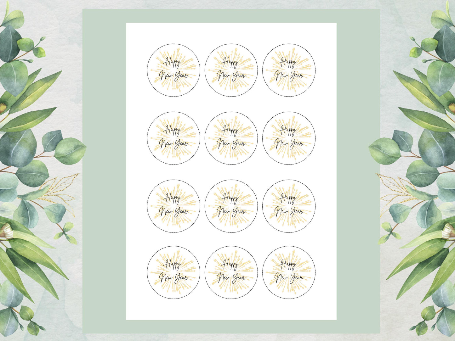Happy New Year Edible Cupcake Toppers – Pre-Cut 2" (Wafer Paper, Card, Icing Sheet)