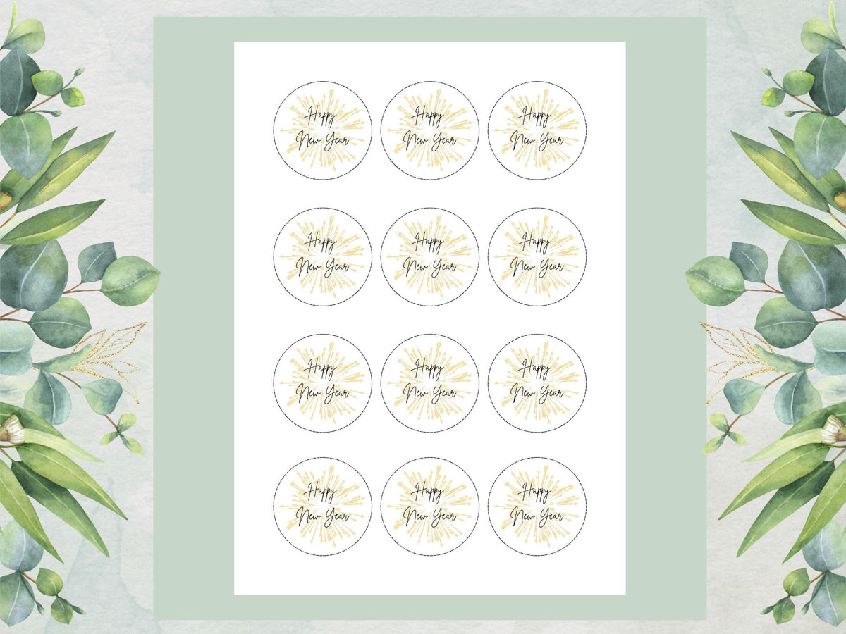 Happy New Year Edible Cupcake Toppers – Pre-Cut 2" (Wafer Paper, Card, Icing Sheet)