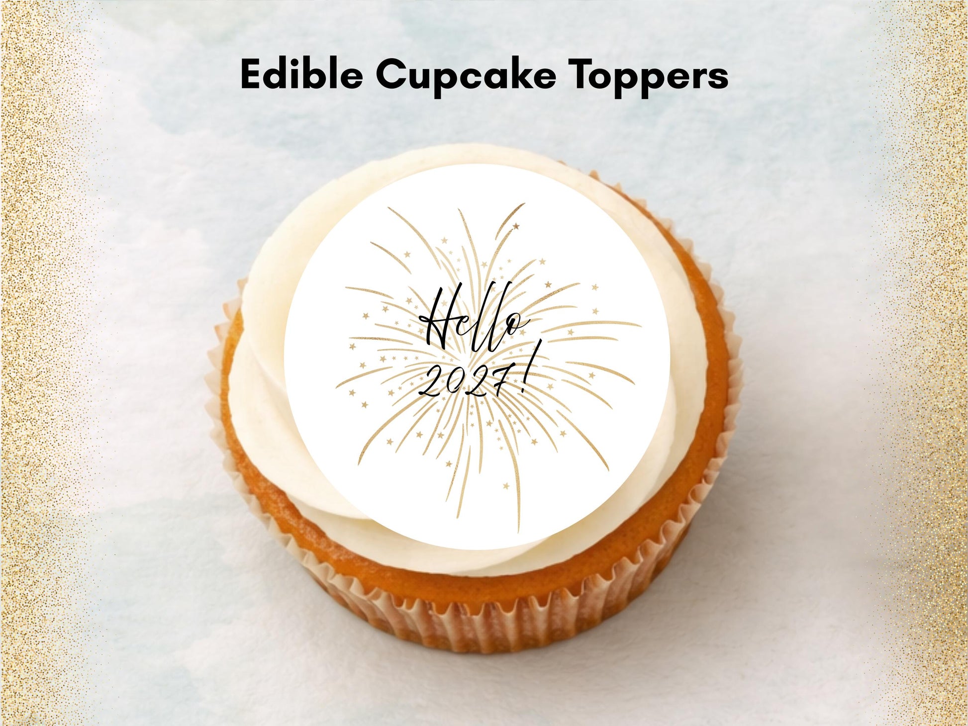 Happy New Year Edible Cupcake Toppers – Pre-Cut 2" (Wafer Paper, Card or Icing Sheet)