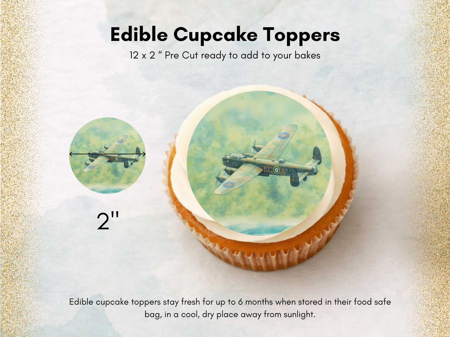 Lancaster Bomber Edible Cupcake Toppers – Aviation Cake Decorations