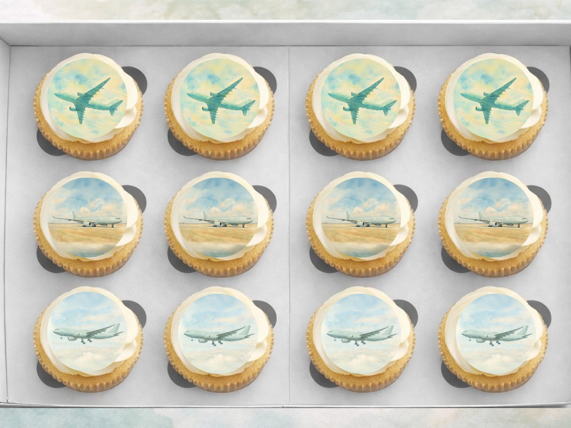A330 Airplane Edible Cupcake Toppers – Aviation Cake Decorations