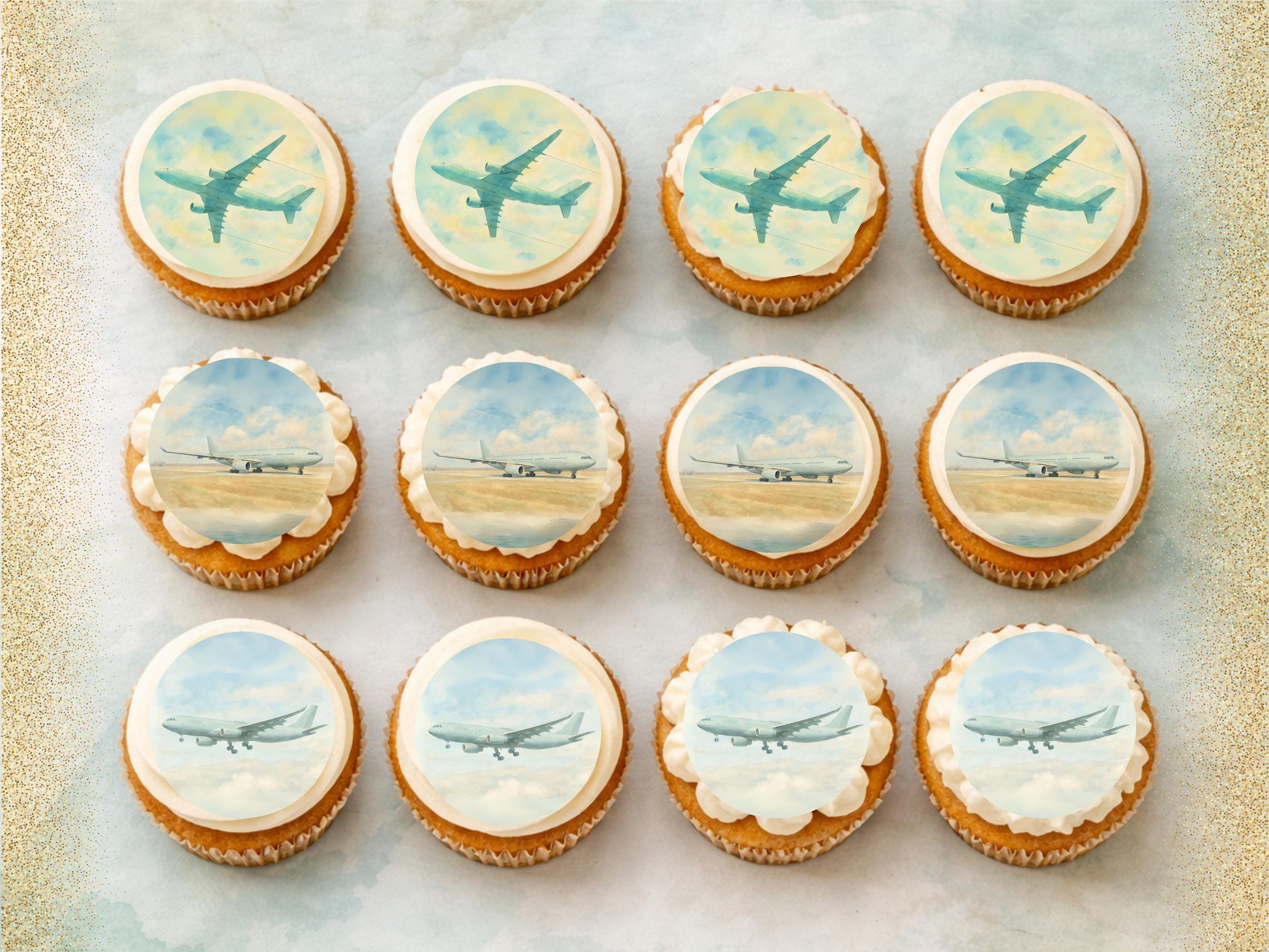 A330 Airplane Edible Cupcake Toppers – Aviation Cake Decorations