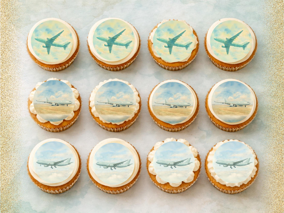 A330 Airplane Edible Cupcake Toppers – Aviation Cake Decorations