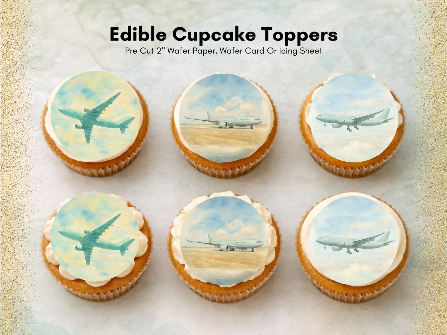 A330 Airplane Edible Cupcake Toppers – Aviation Cake Decorations