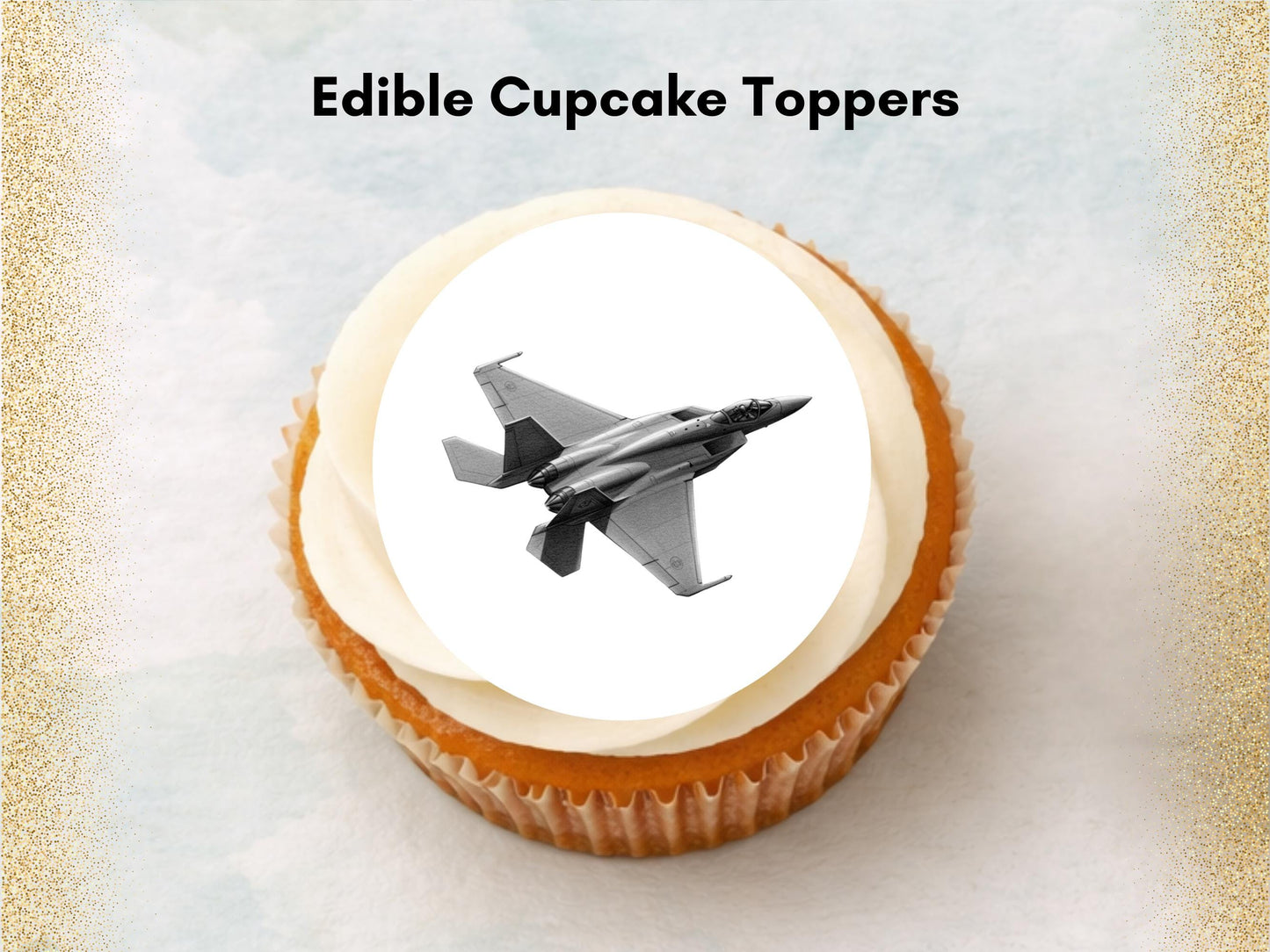 Jet Edible Cupcake Toppers 12 x 2"– Pre cut Wafer Paper, Card or Icing Sheet, Jet Airshow Cake and Cookie Decorations
