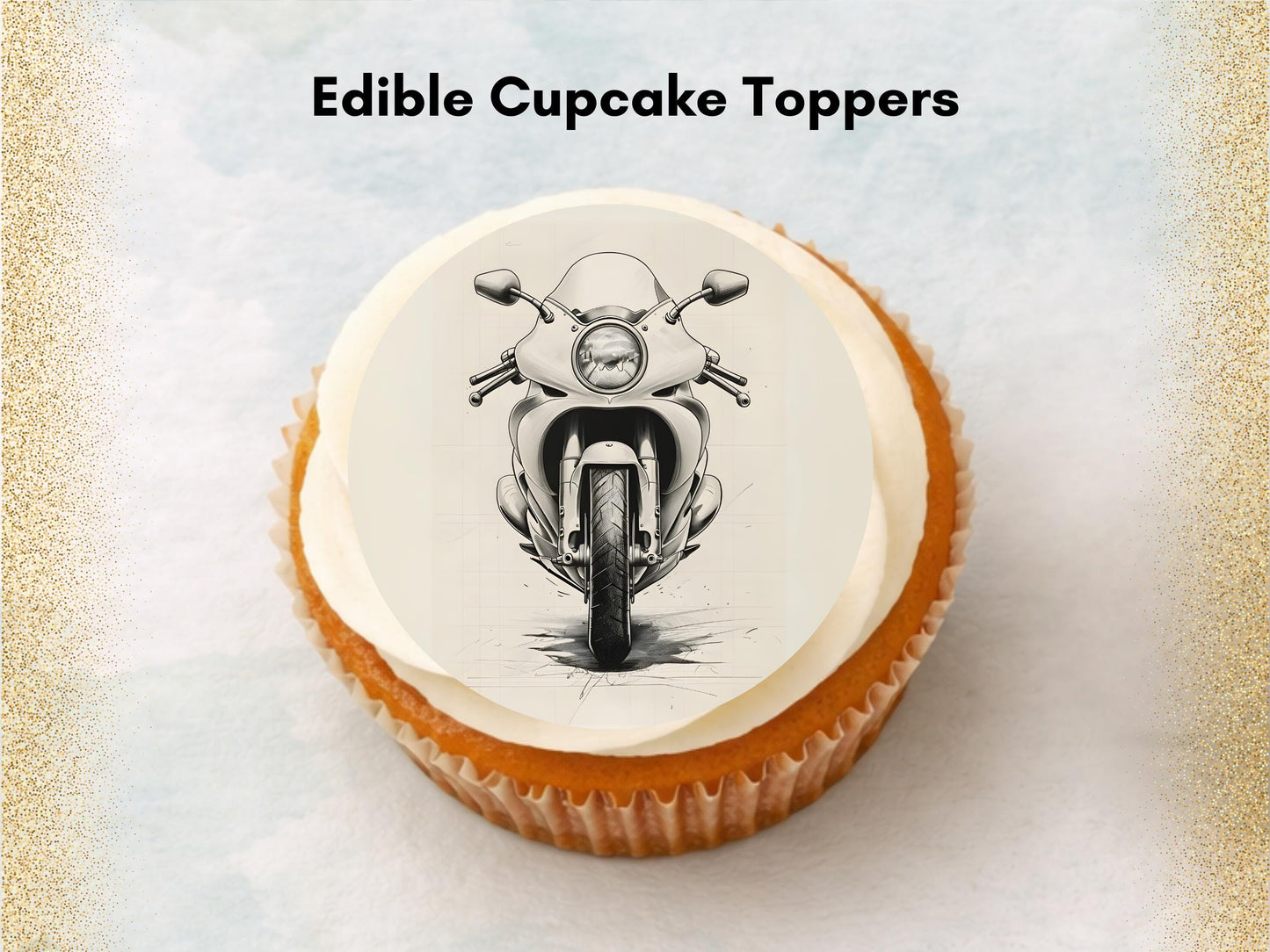 Motorbike Edible Cupcake Toppers 12 x 2" Precut Wafer Paper, Card or Icing Sheet