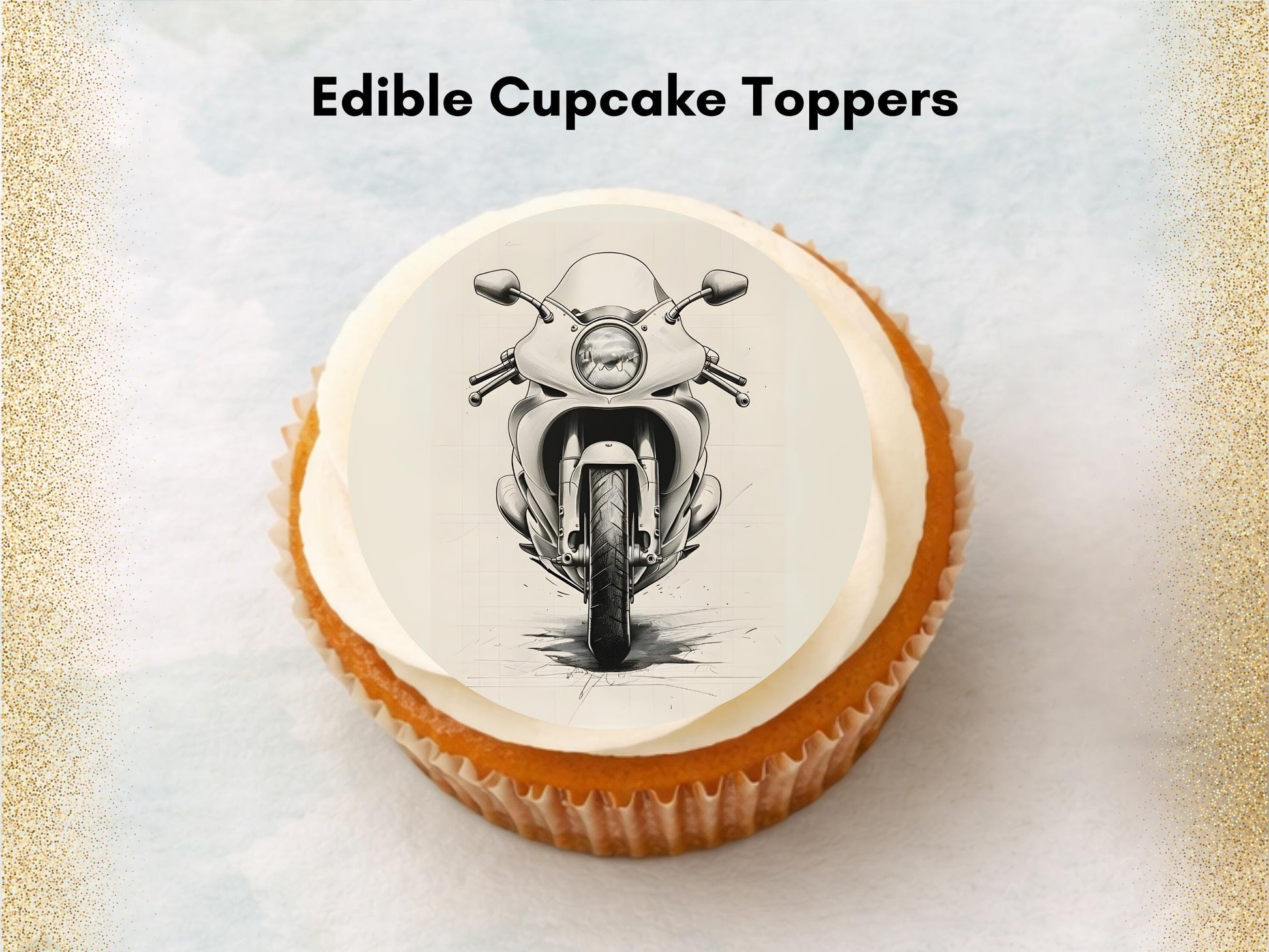 Motorbike Edible Cupcake Toppers 12 x 2" Precut Wafer Paper, Card or Icing Sheet