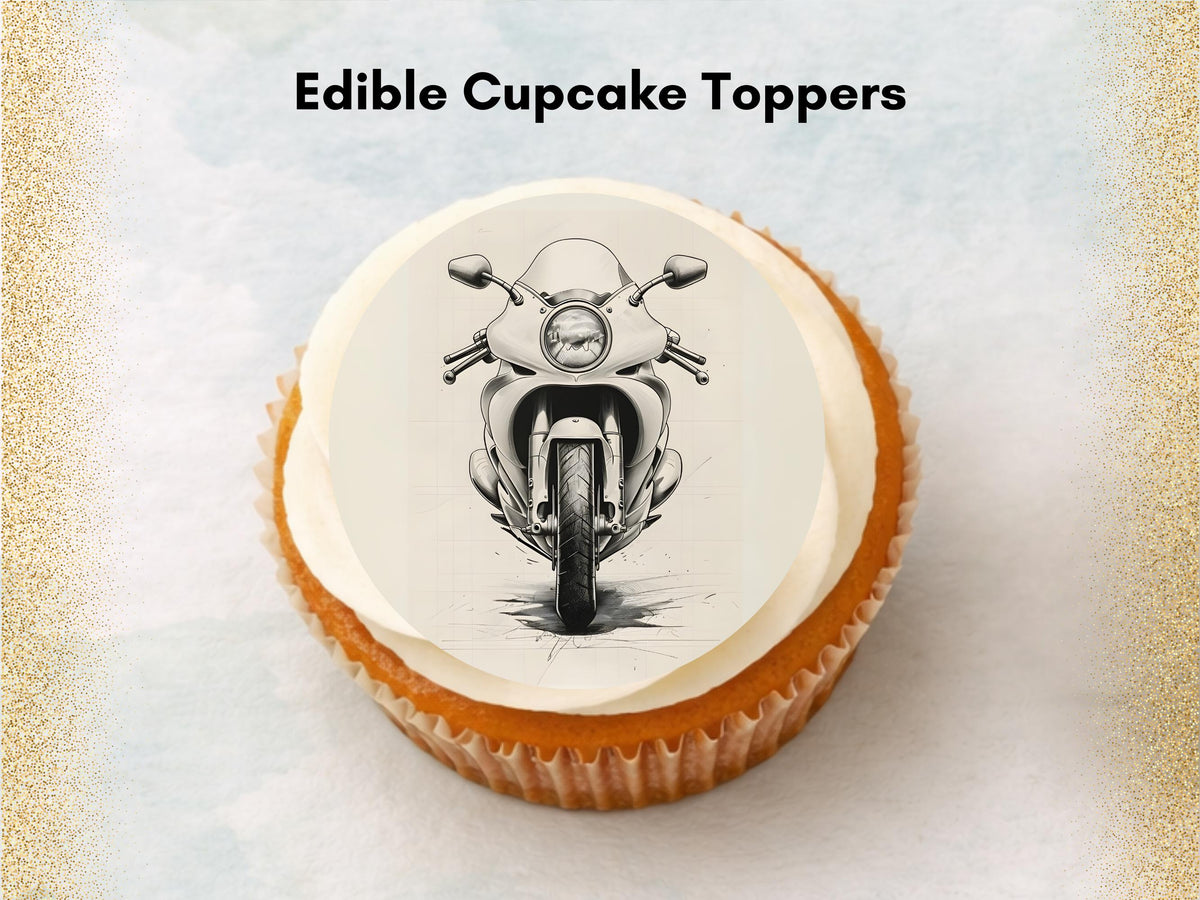 Motorbike Edible Cupcake Toppers 12 x 2" Precut Wafer Paper, Card or Icing Sheet