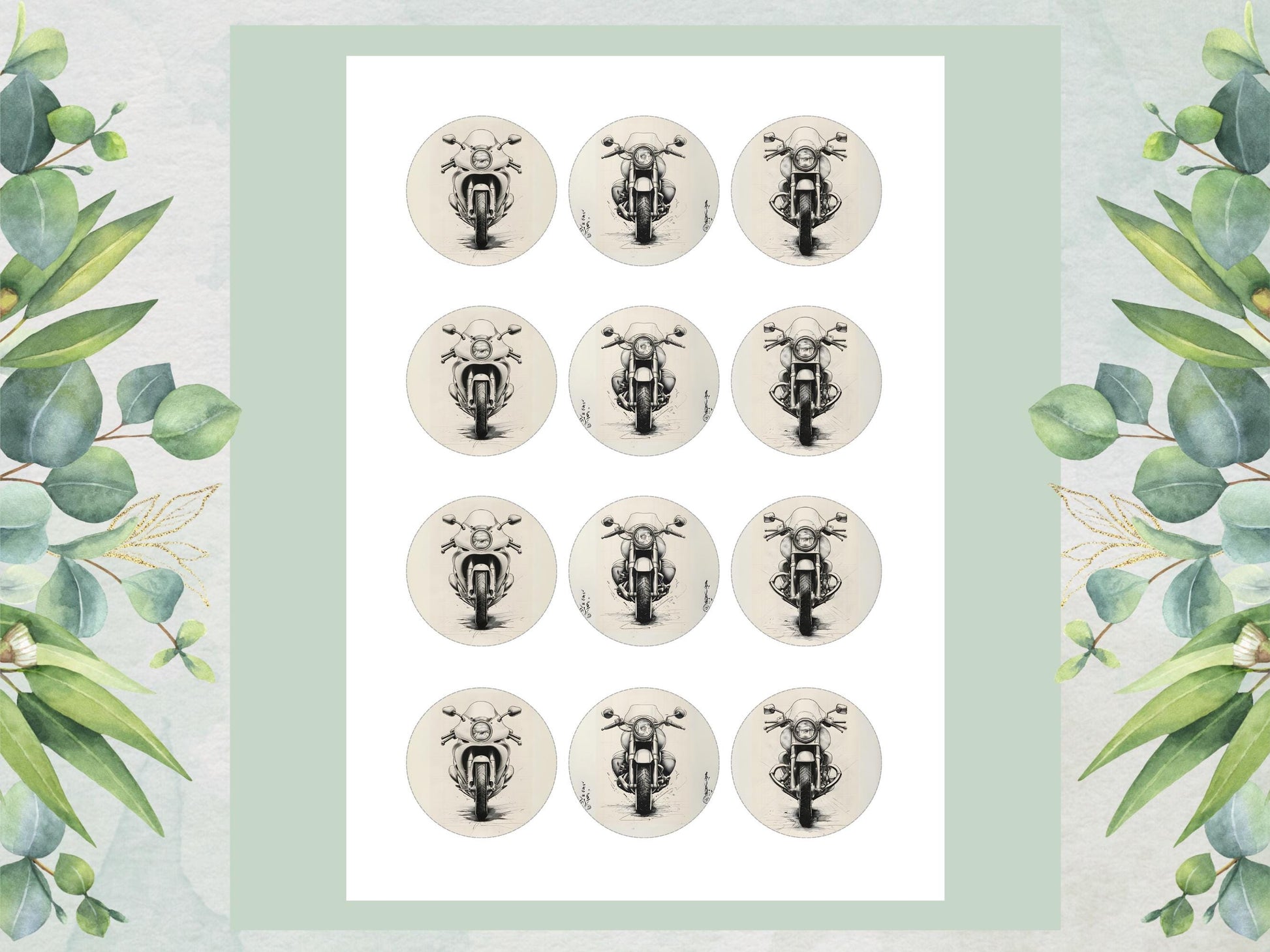 Motorbike Edible Cupcake Toppers 12 x 2" Precut Wafer Paper, Card or Icing Sheet