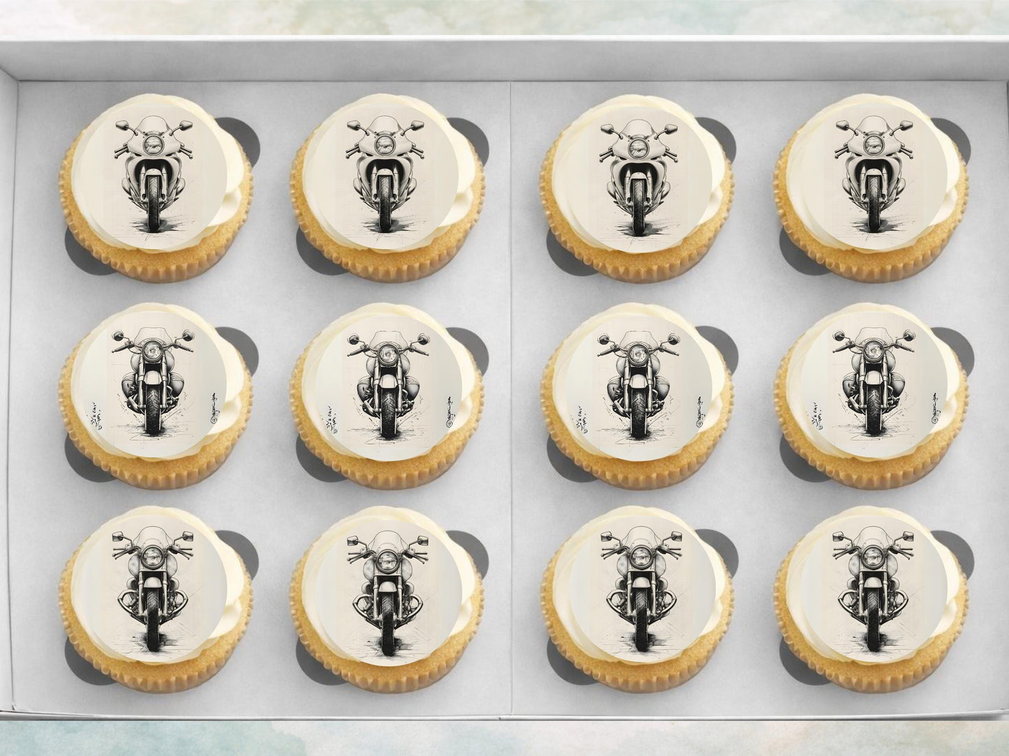 Motorbike Edible Cupcake Toppers 12 x 2" Precut Wafer Paper, Card or Icing Sheet