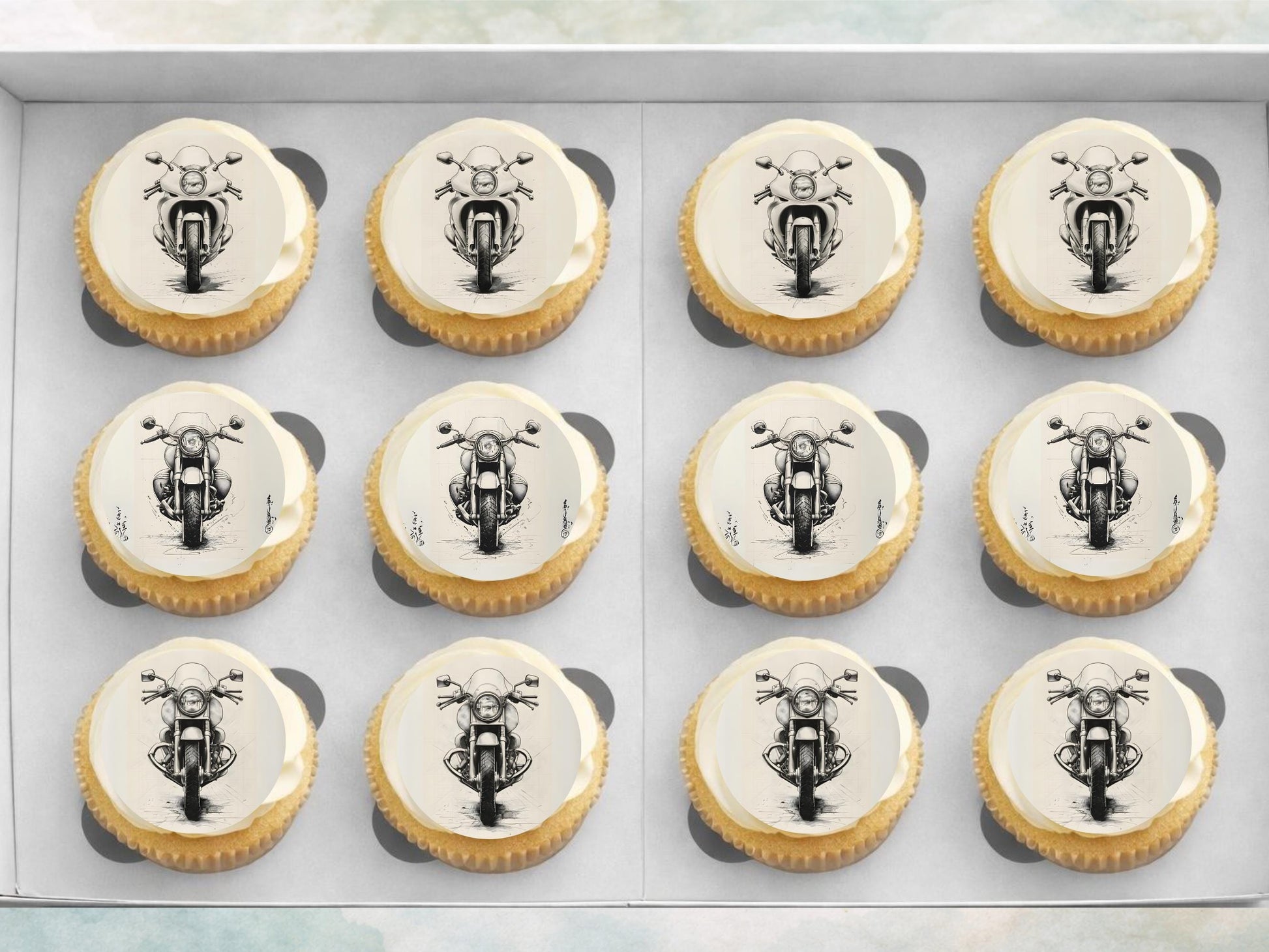 Motorbike Edible Cupcake Toppers 12 x 2" Precut Wafer Paper, Card or Icing Sheet