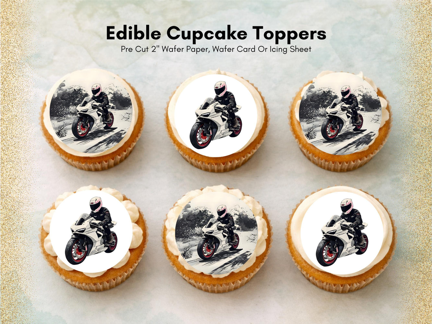 Motorbike Cupcake Toppers - 12 Edible Motorcycle Decorations