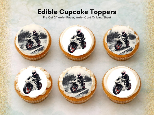 Motorbike Cupcake Toppers - 12 Edible Motorcycle Decorations
