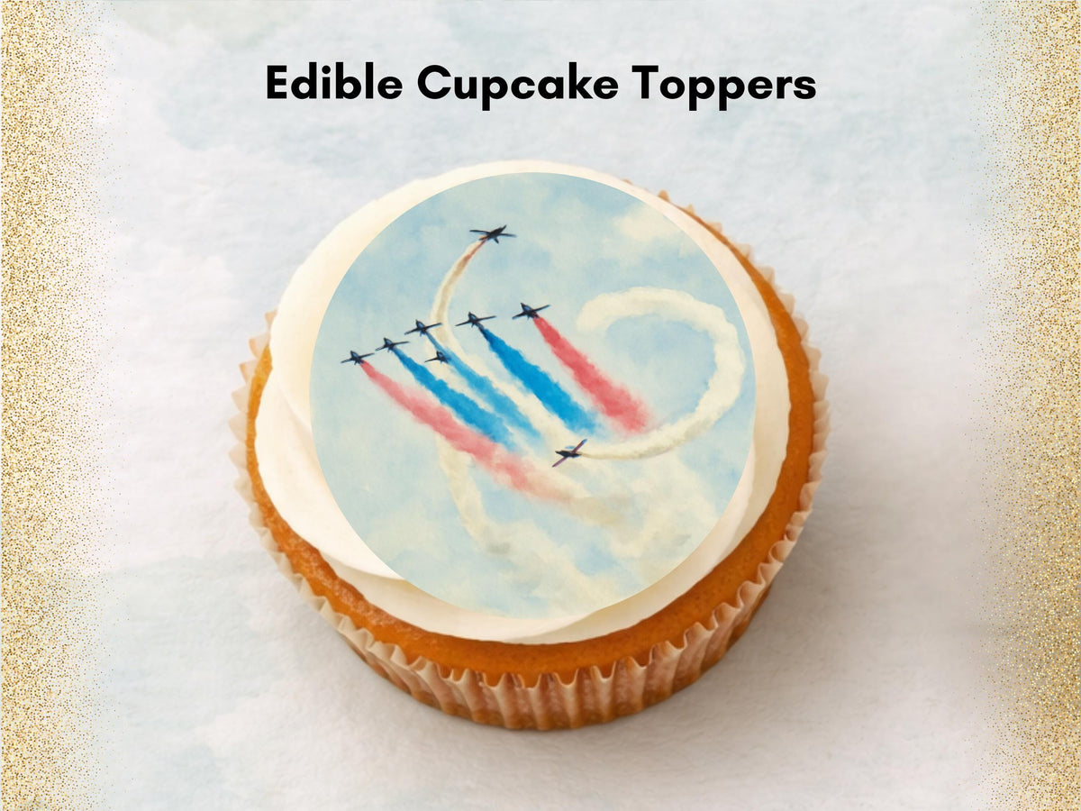 Jet Airshow Edible Cupcake Toppers – Airplane Cake Decoration